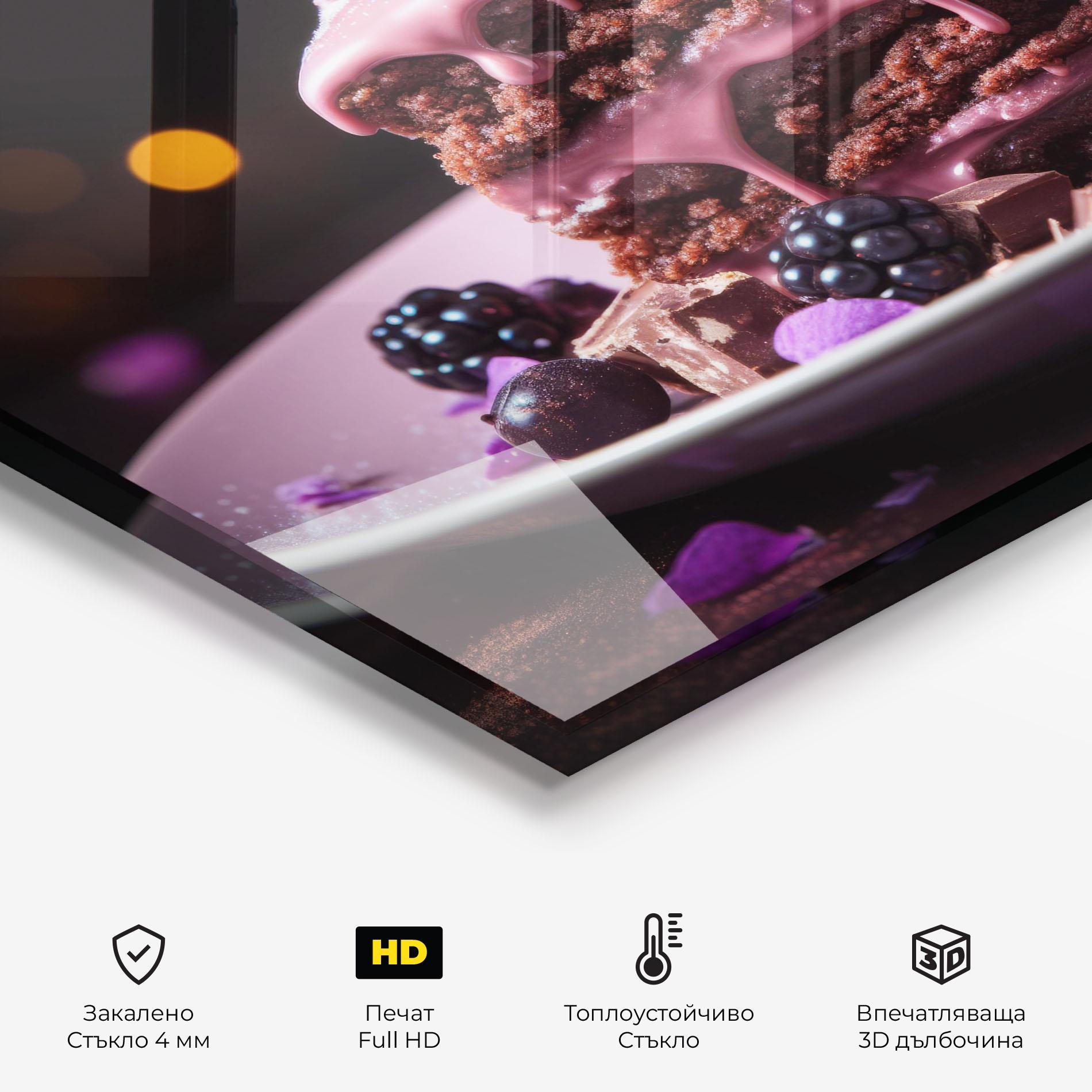Стъклен панел за кухня Chocolate Berries mockup 2