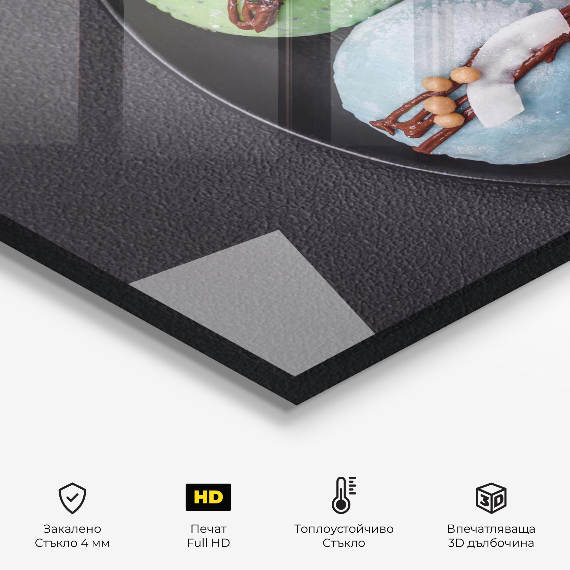 Стъклен панел за кухня Colorful Mochi Desserts mockup 2