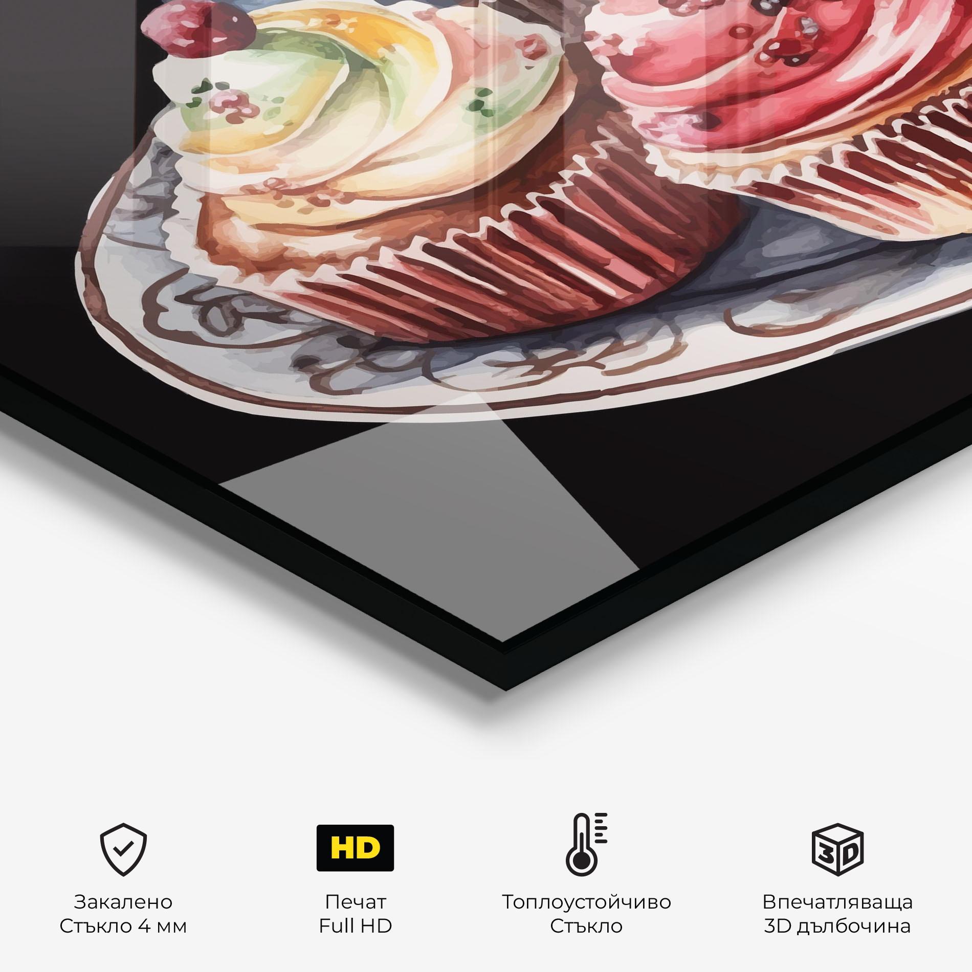 Стъклен панел за кухня Colorful Muffins mockup 2