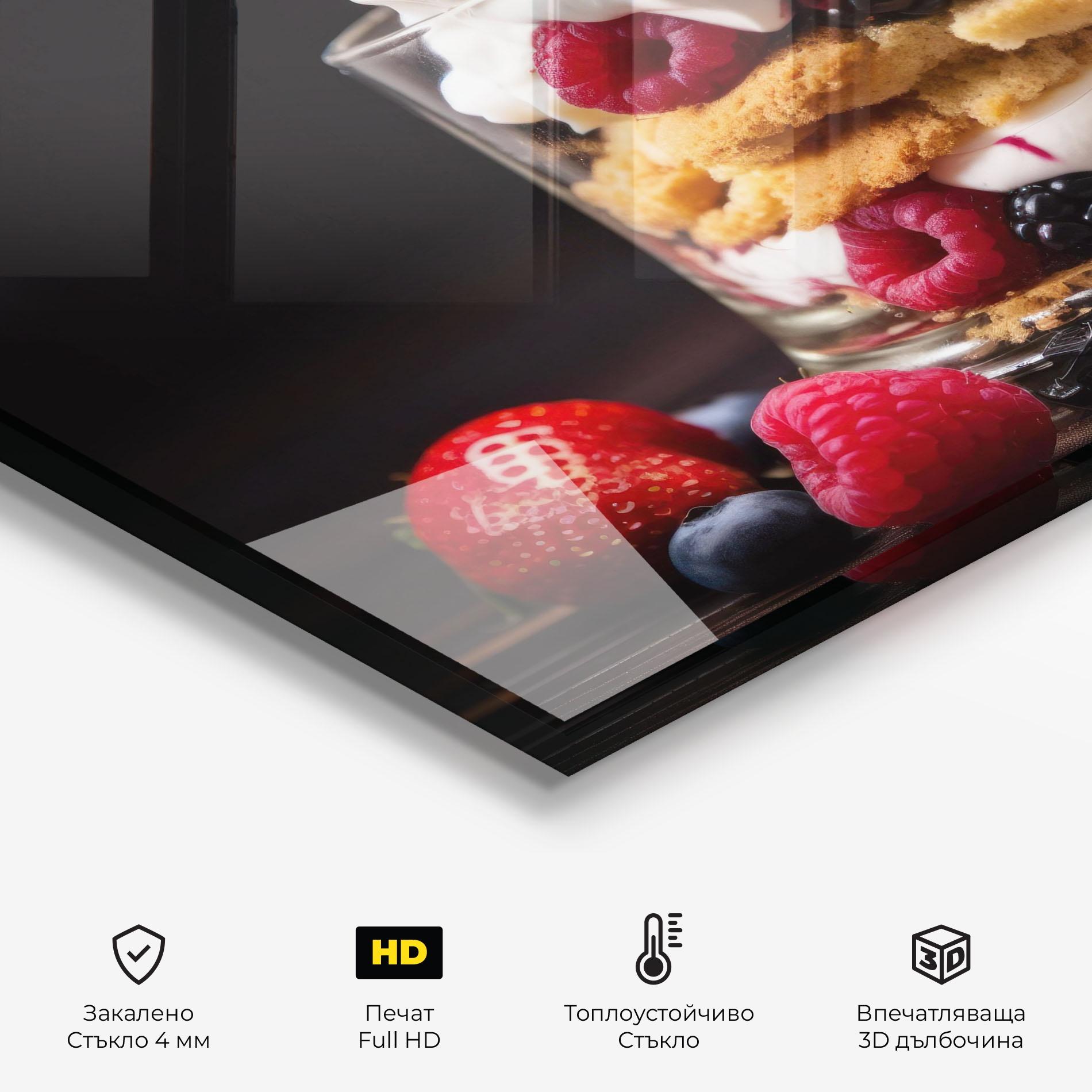 Стъклен панел за кухня Cup Fruit Dessert mockup 2
