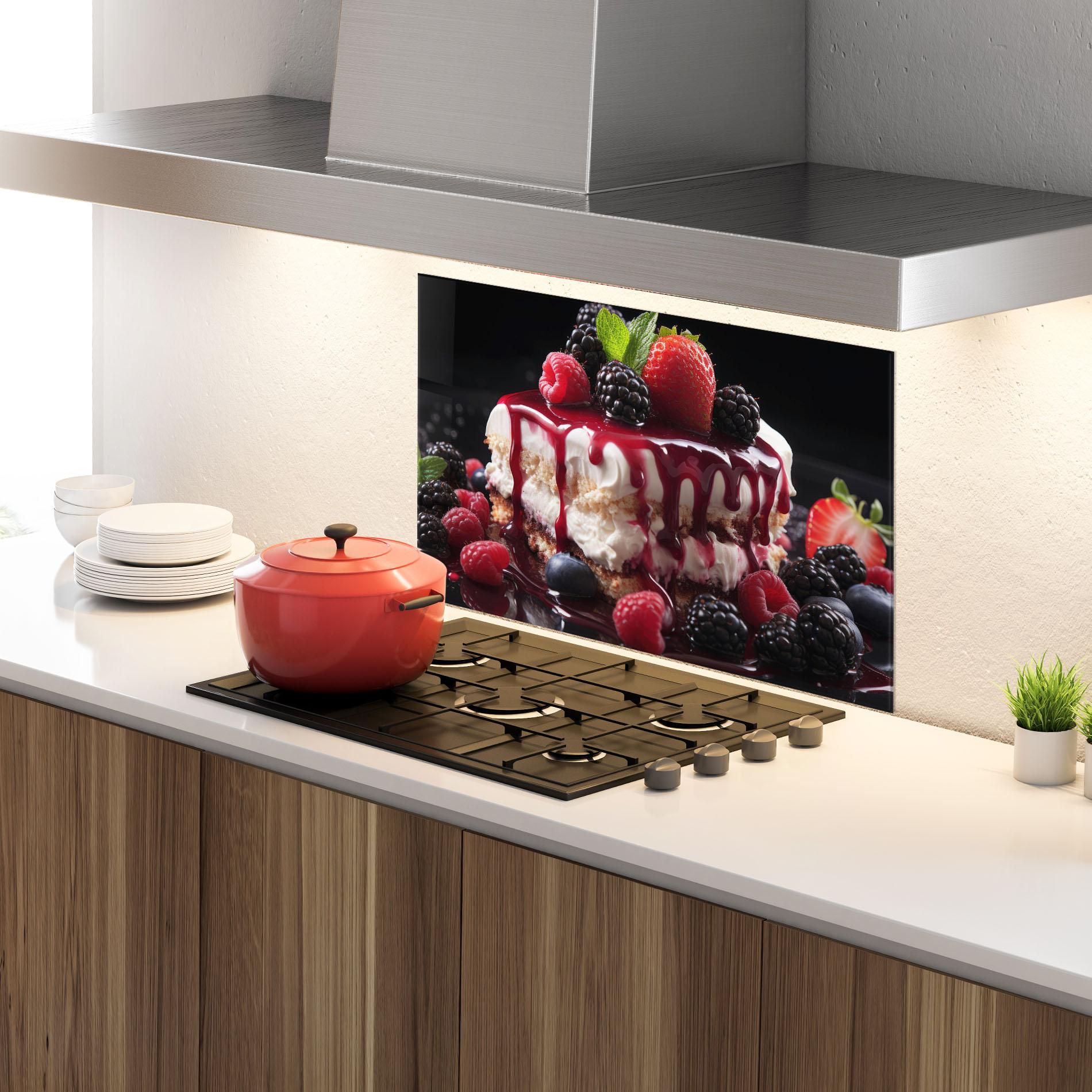 Стъклен панел за кухня Berries Cream Dessert mockup 4