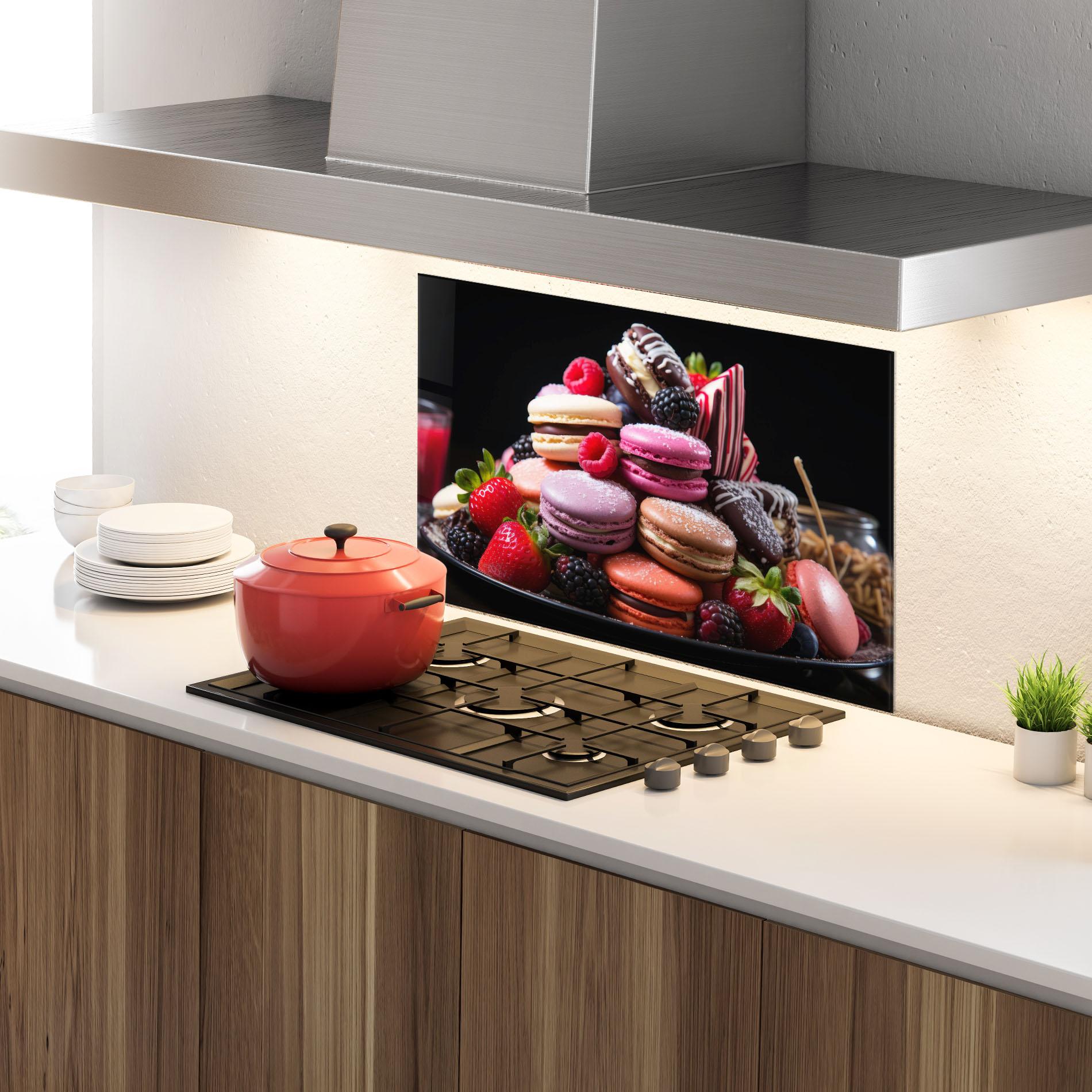 Стъклен панел за кухня Berries Macarons mockup 4