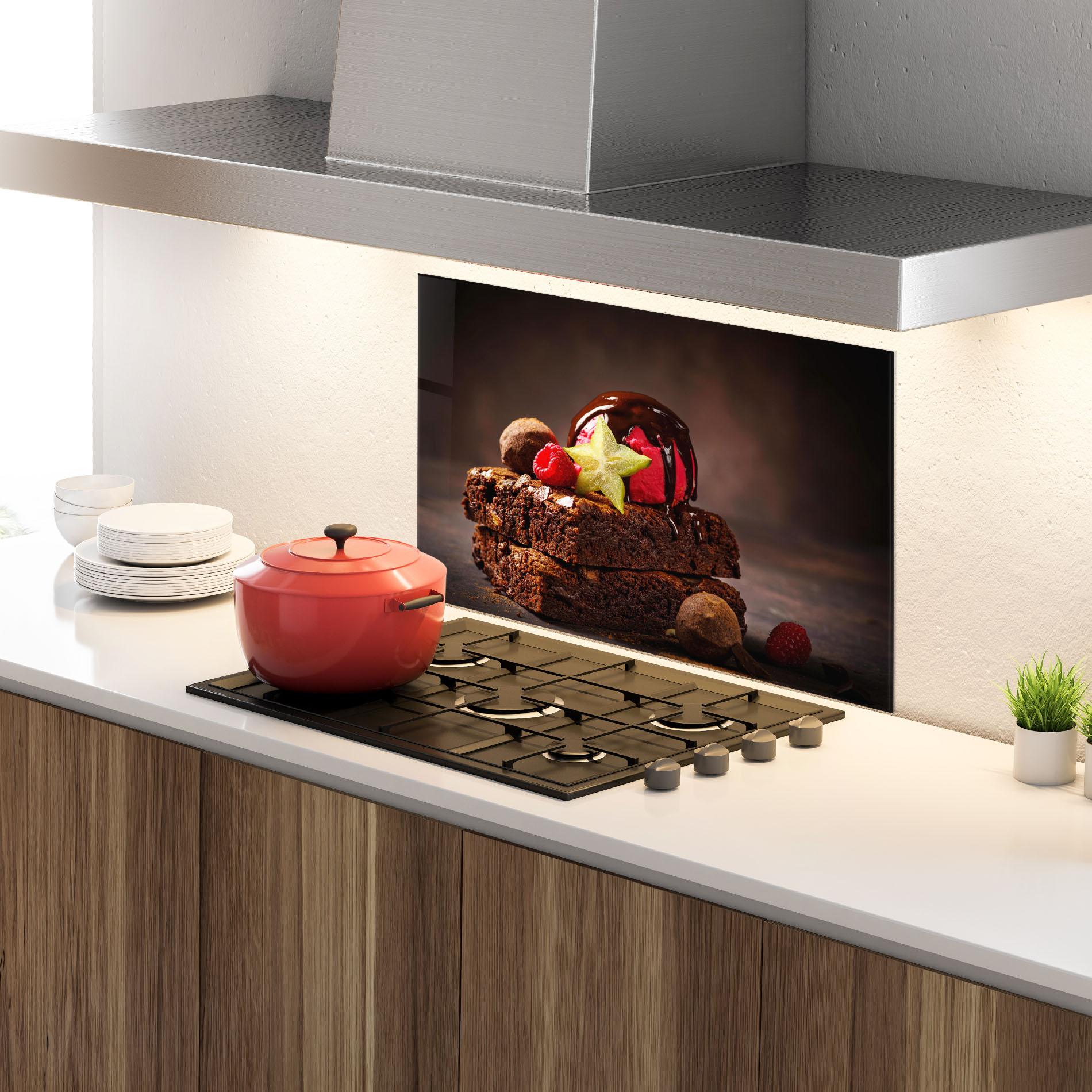 Стъклен панел за кухня Chocolate Brownie mockup 4