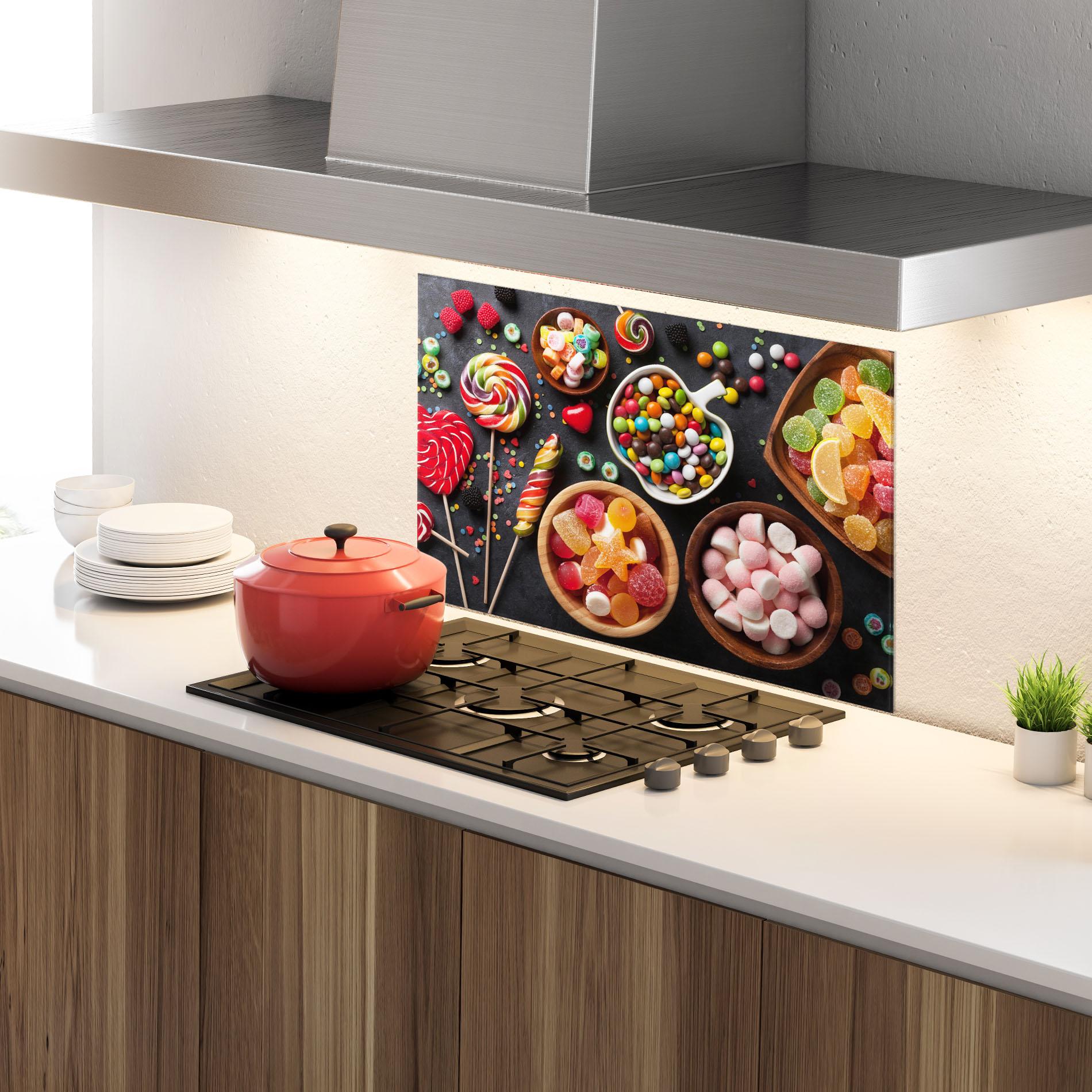 Стъклен панел за кухня Colorful Candies mockup 4
