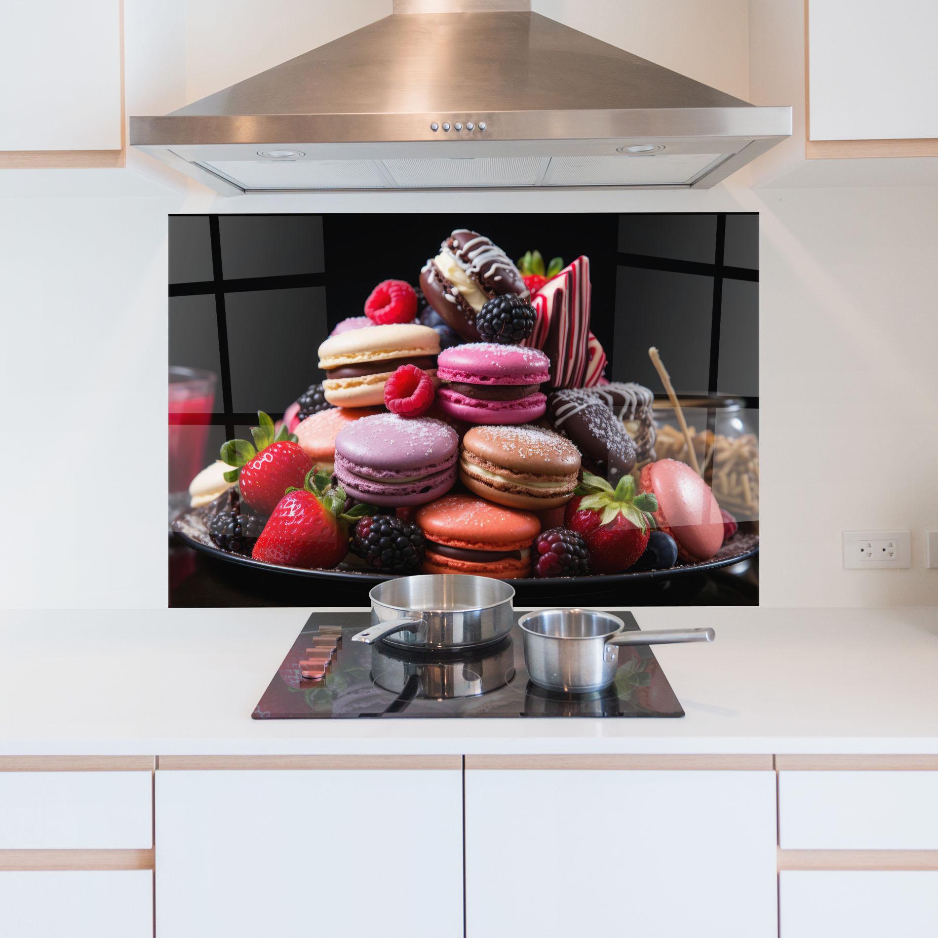 Стъклен панел за кухня Berries Macarons mockup 5