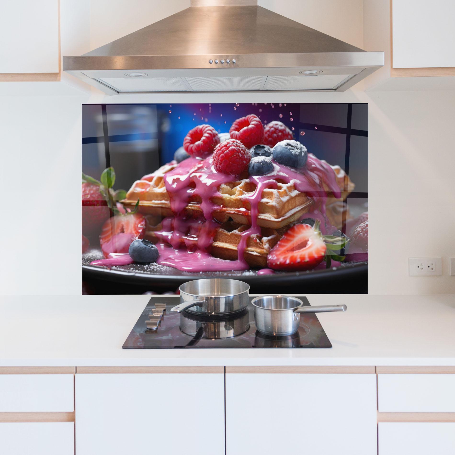 Стъклен панел за кухня Berries Waffles mockup 5