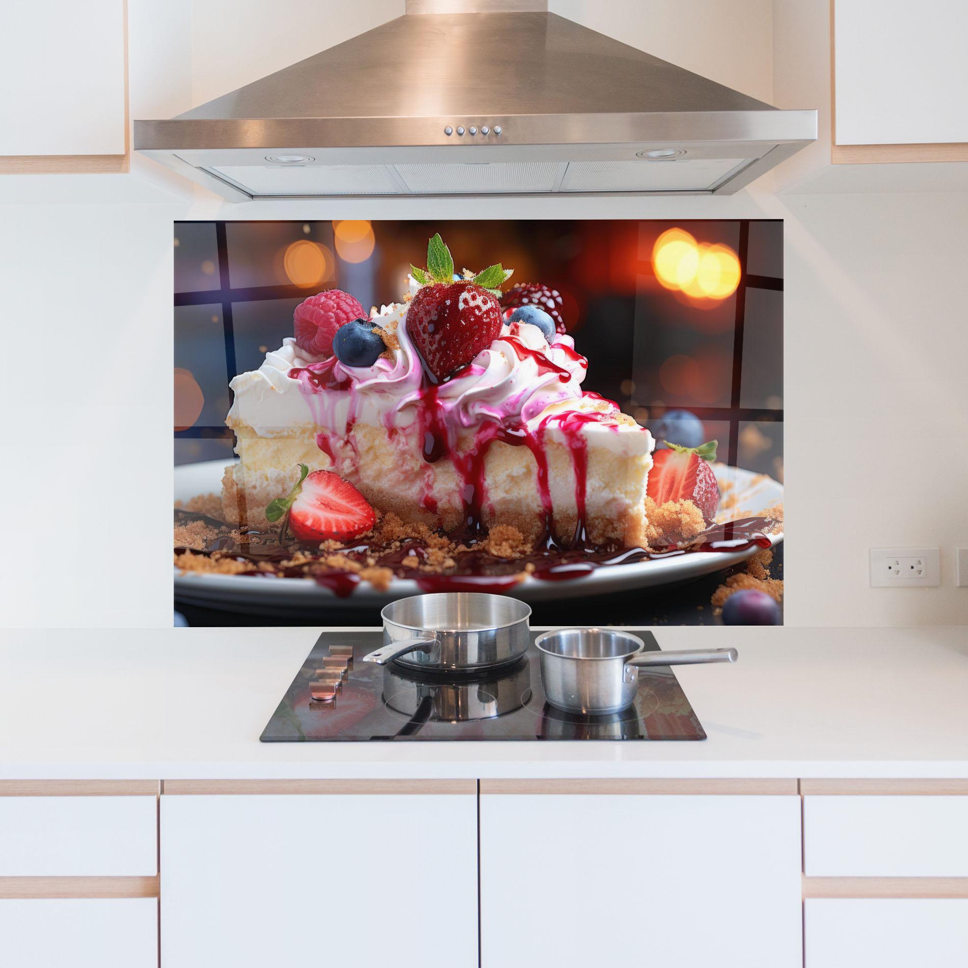 Стъклен панел за кухня Cheesecake Berries mockup 5