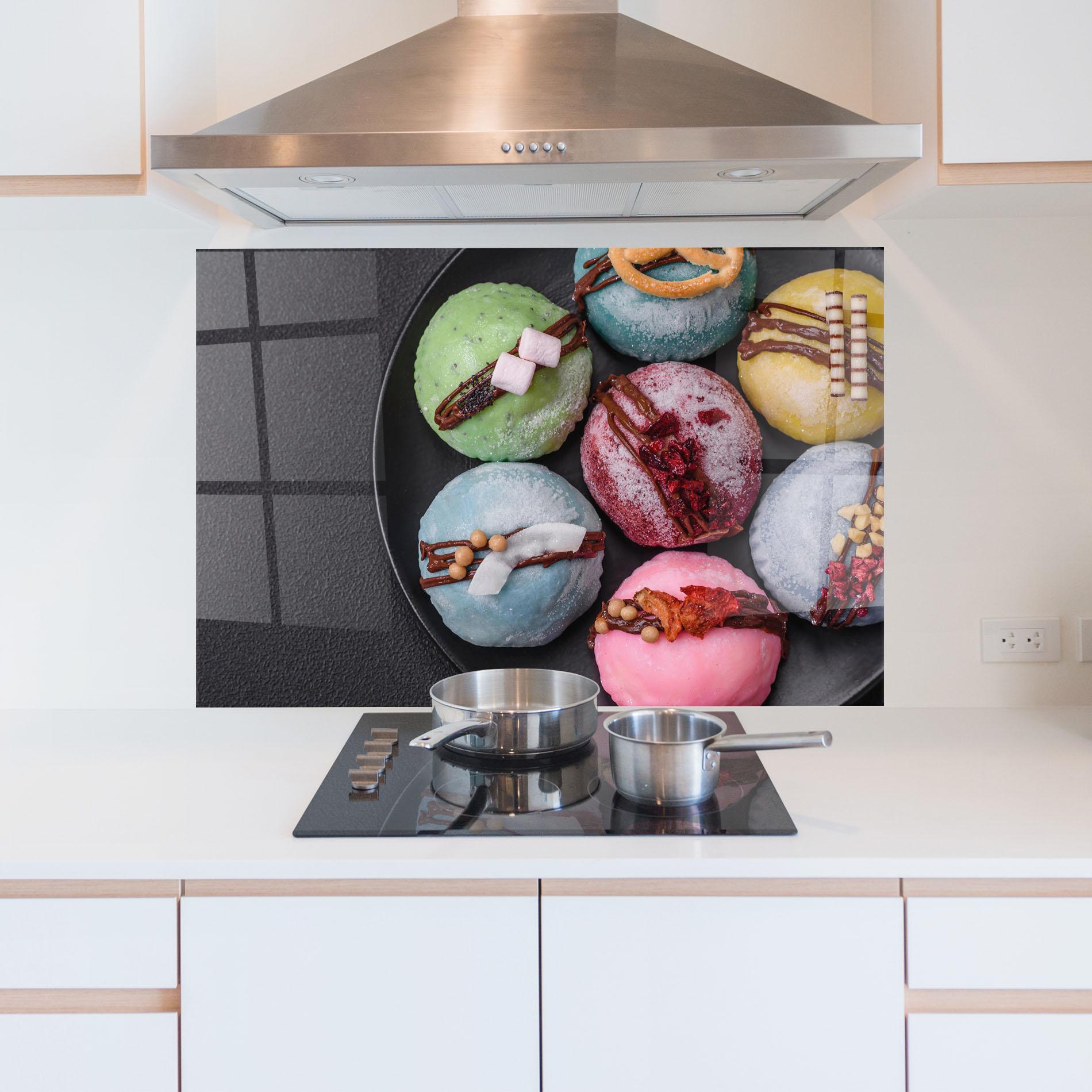 Стъклен панел за кухня Colorful Mochi Desserts mockup 5