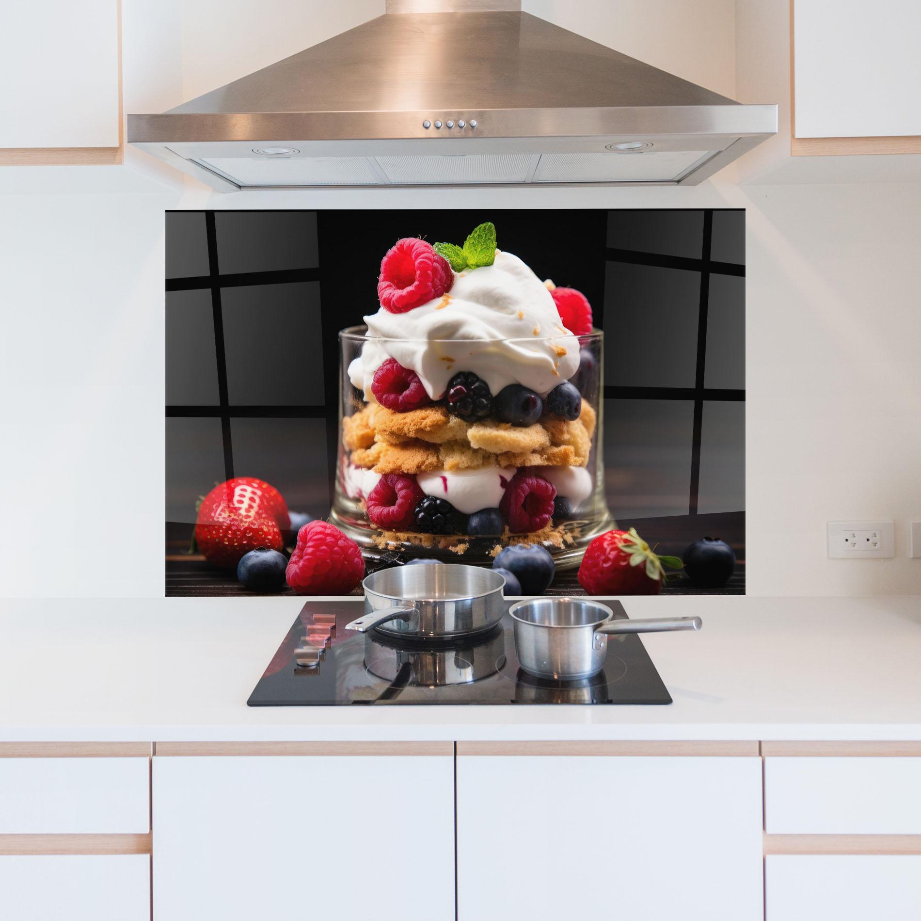 Стъклен панел за кухня Cup Fruit Dessert mockup 5