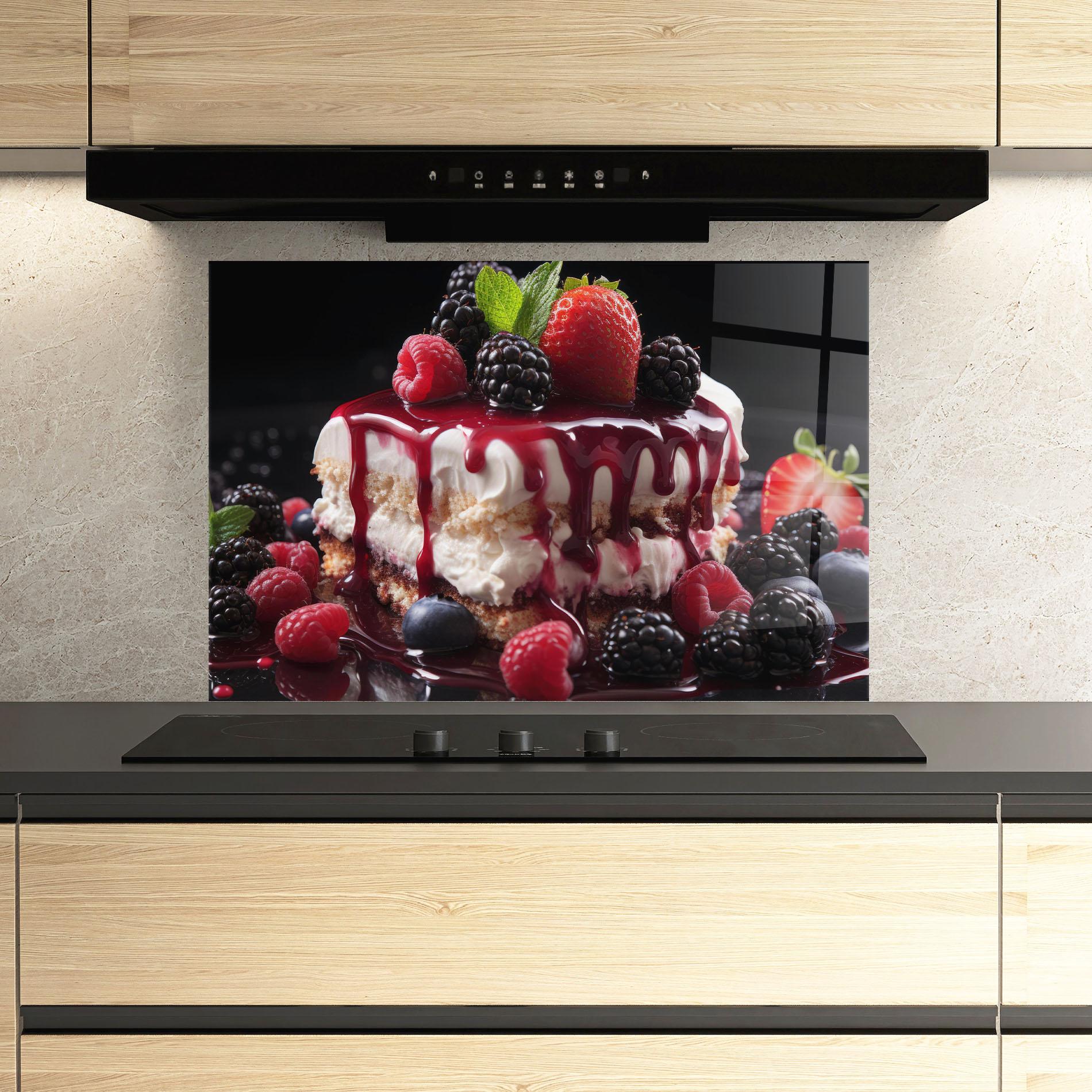 Стъклен панел за кухня Berries Cream Dessert mockup 3