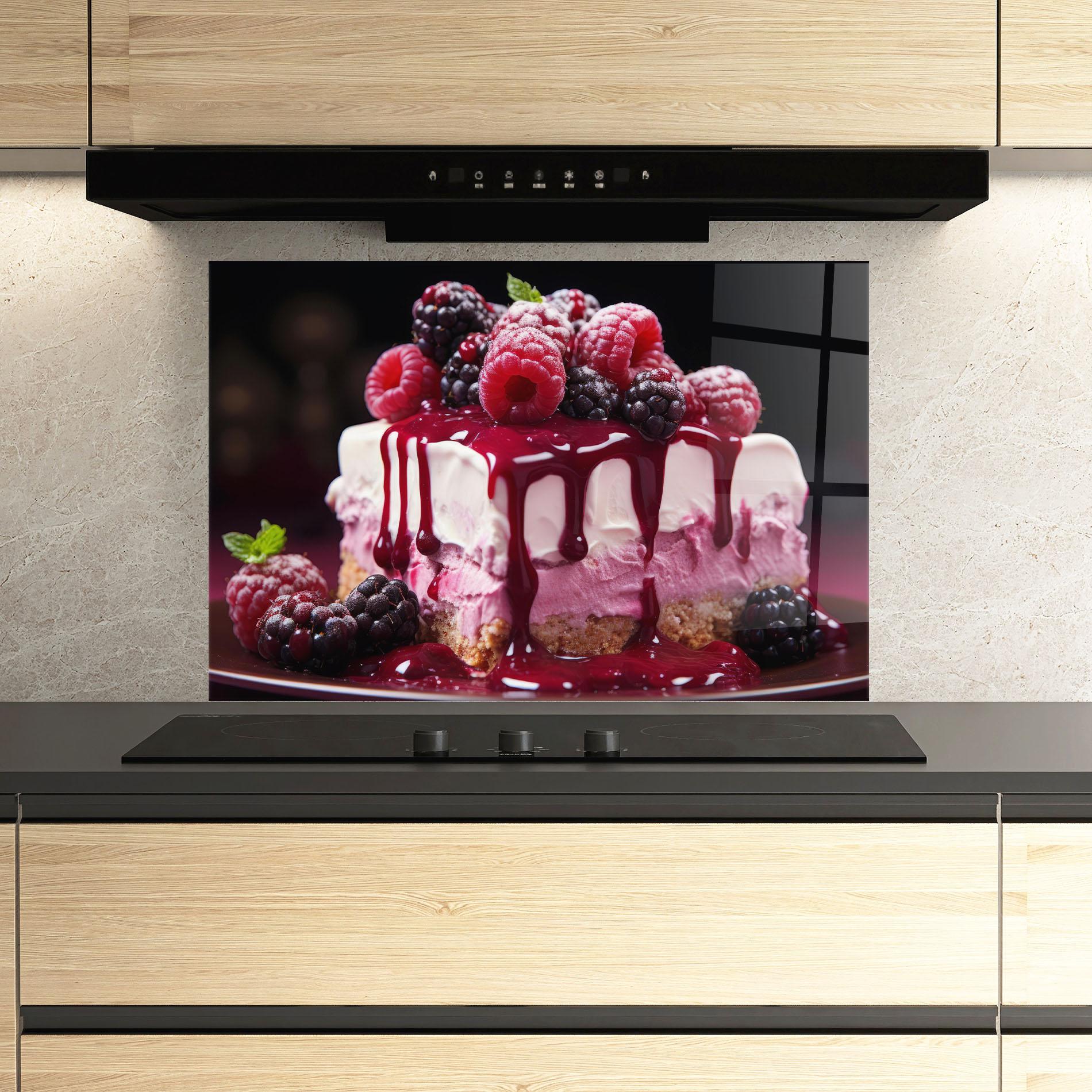 Стъклен панел за кухня Berries Cream mockup 3