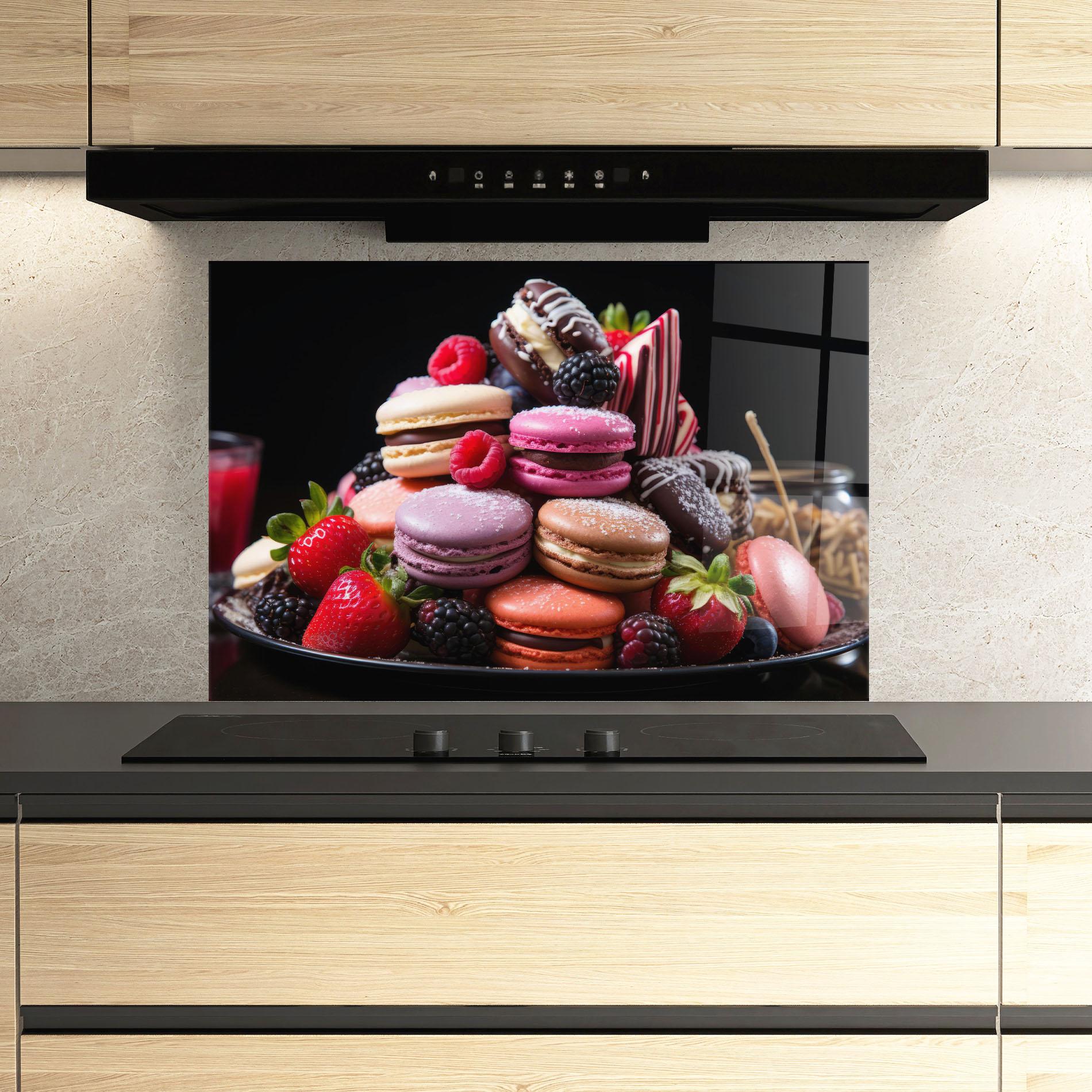 Стъклен панел за кухня Berries Macarons mockup 3