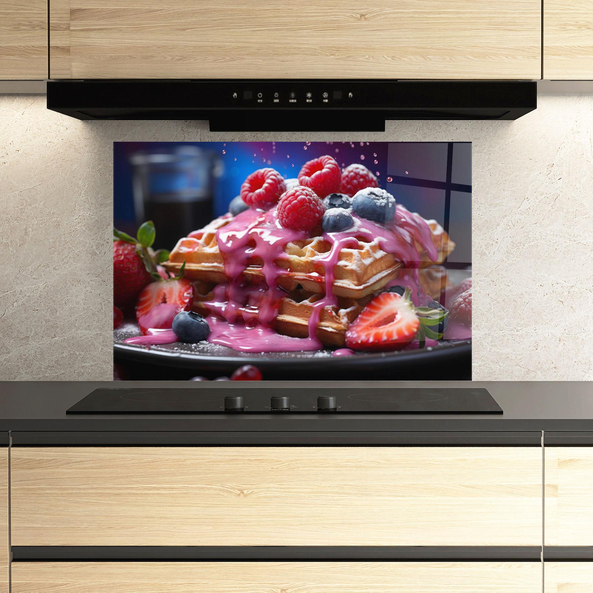 Стъклен панел за кухня Berries Waffles mockup 3