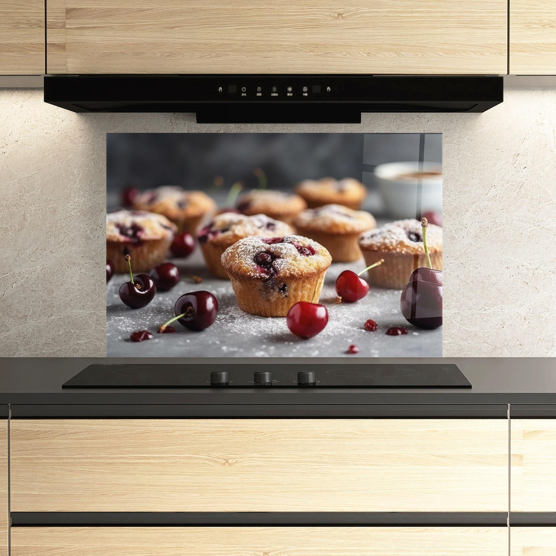 Стъклен панел за кухня Cherries Muffins mockup 3