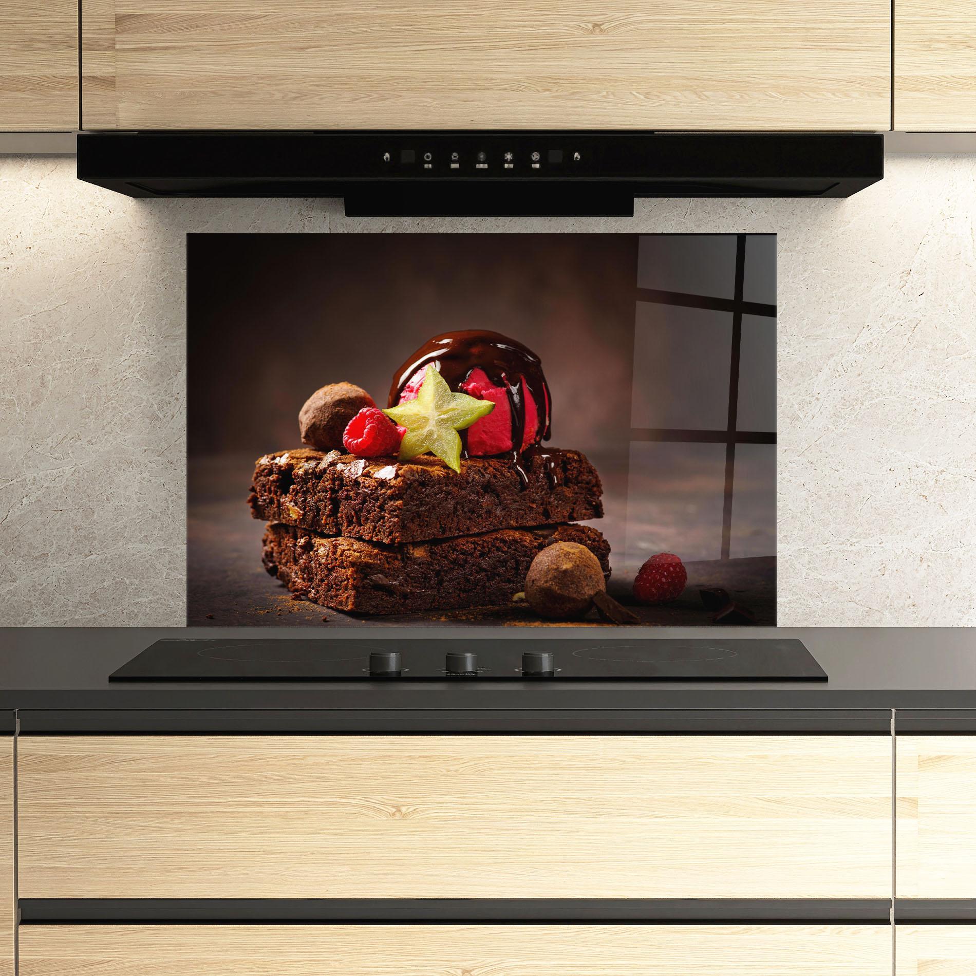 Стъклен панел за кухня Chocolate Brownie mockup 3