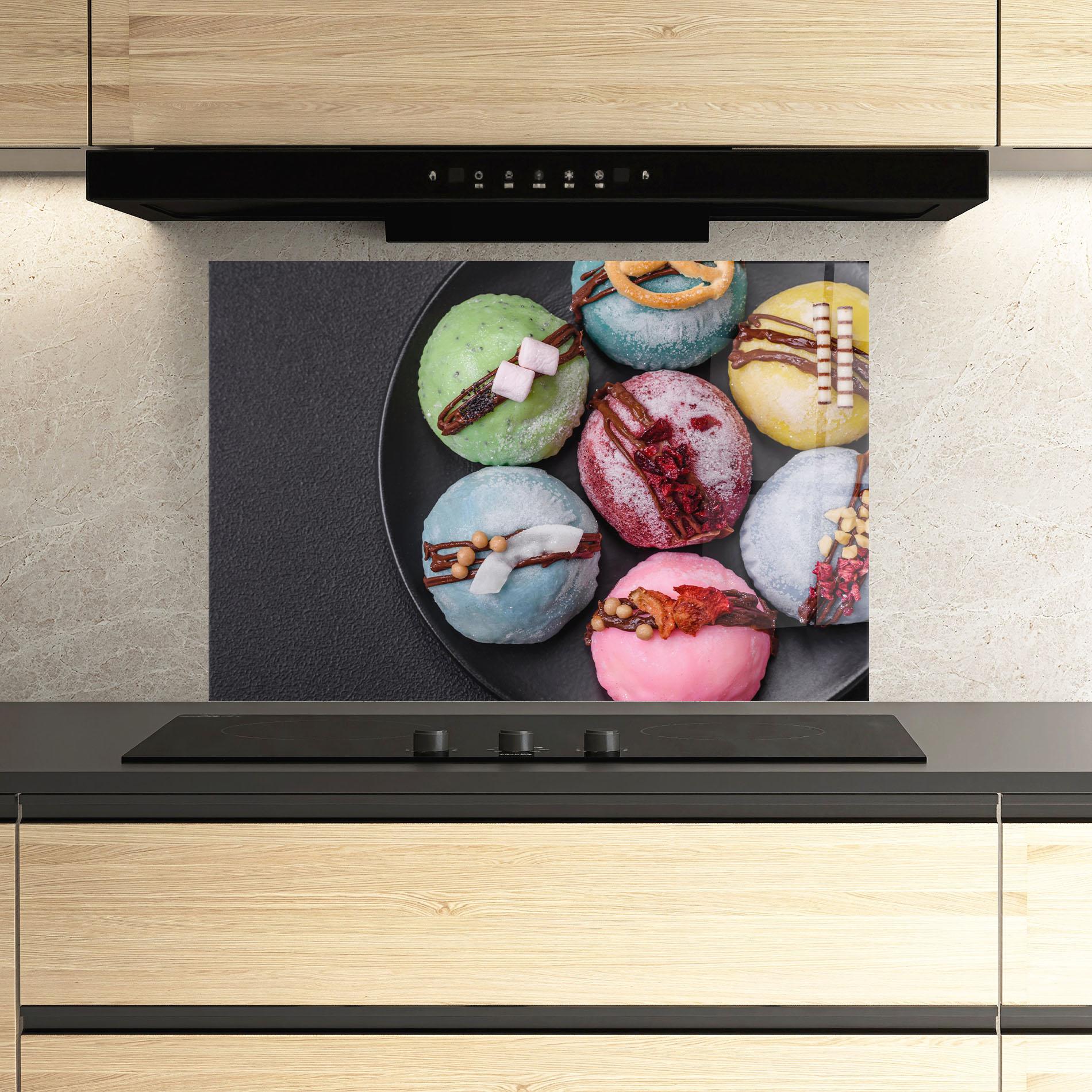 Стъклен панел за кухня Colorful Mochi Desserts mockup 3