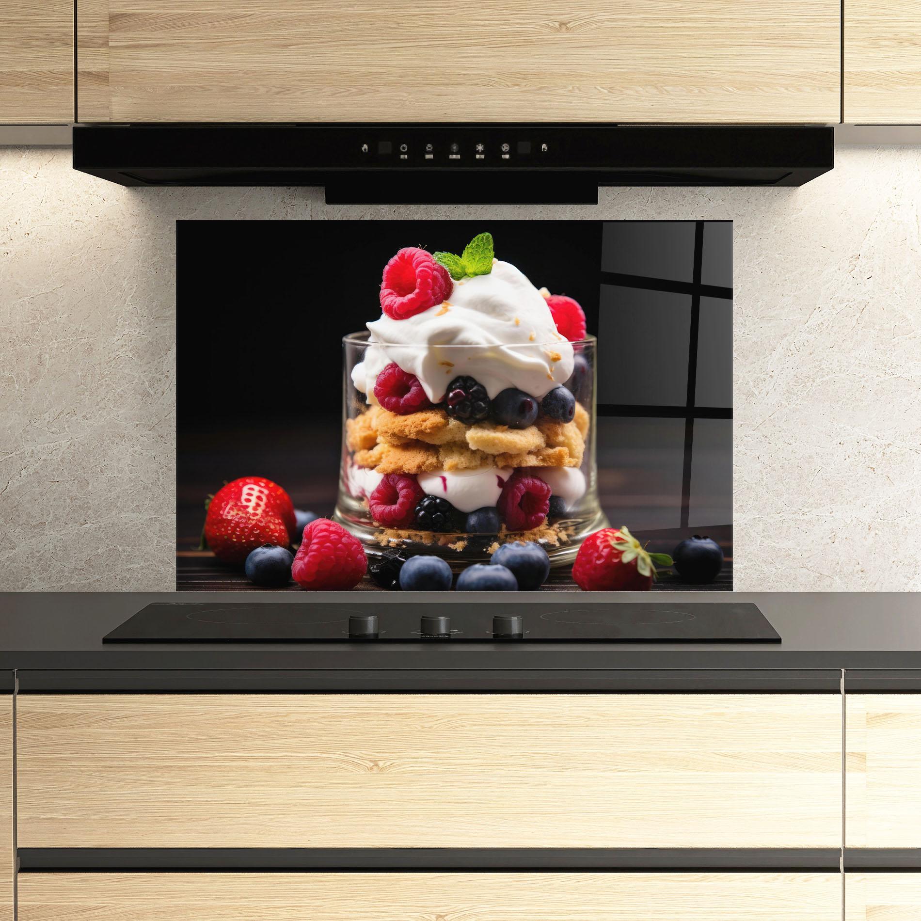 Стъклен панел за кухня Cup Fruit Dessert mockup 3