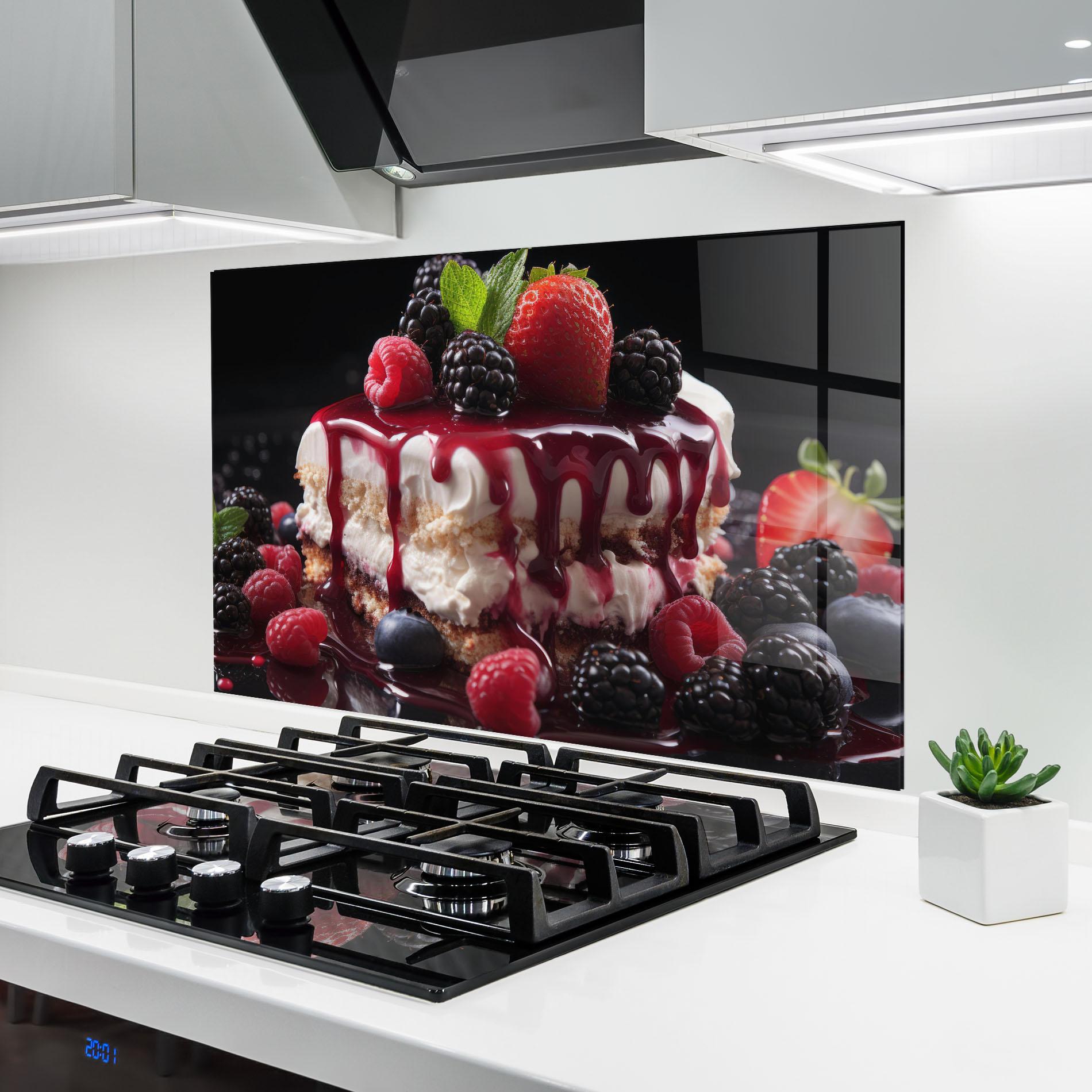 Стъклен панел за кухня Berries Cream Dessert mockup 6