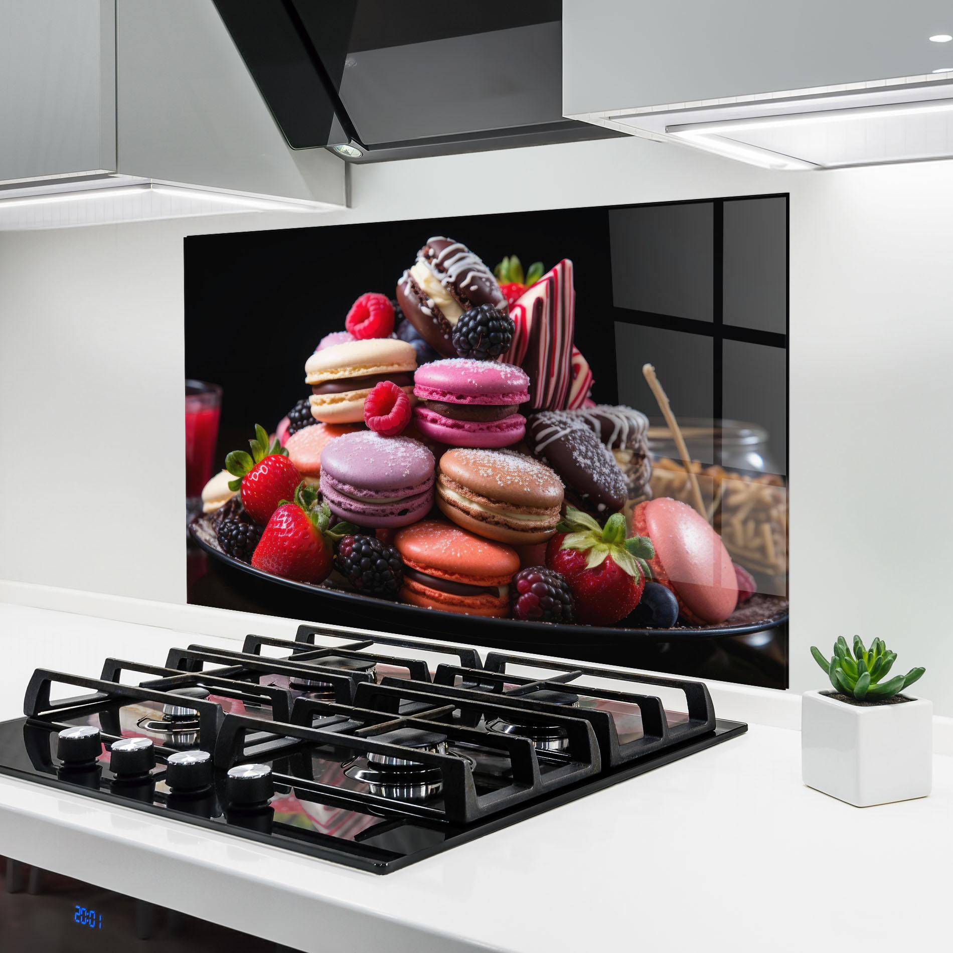 Стъклен панел за кухня Berries Macarons mockup 6