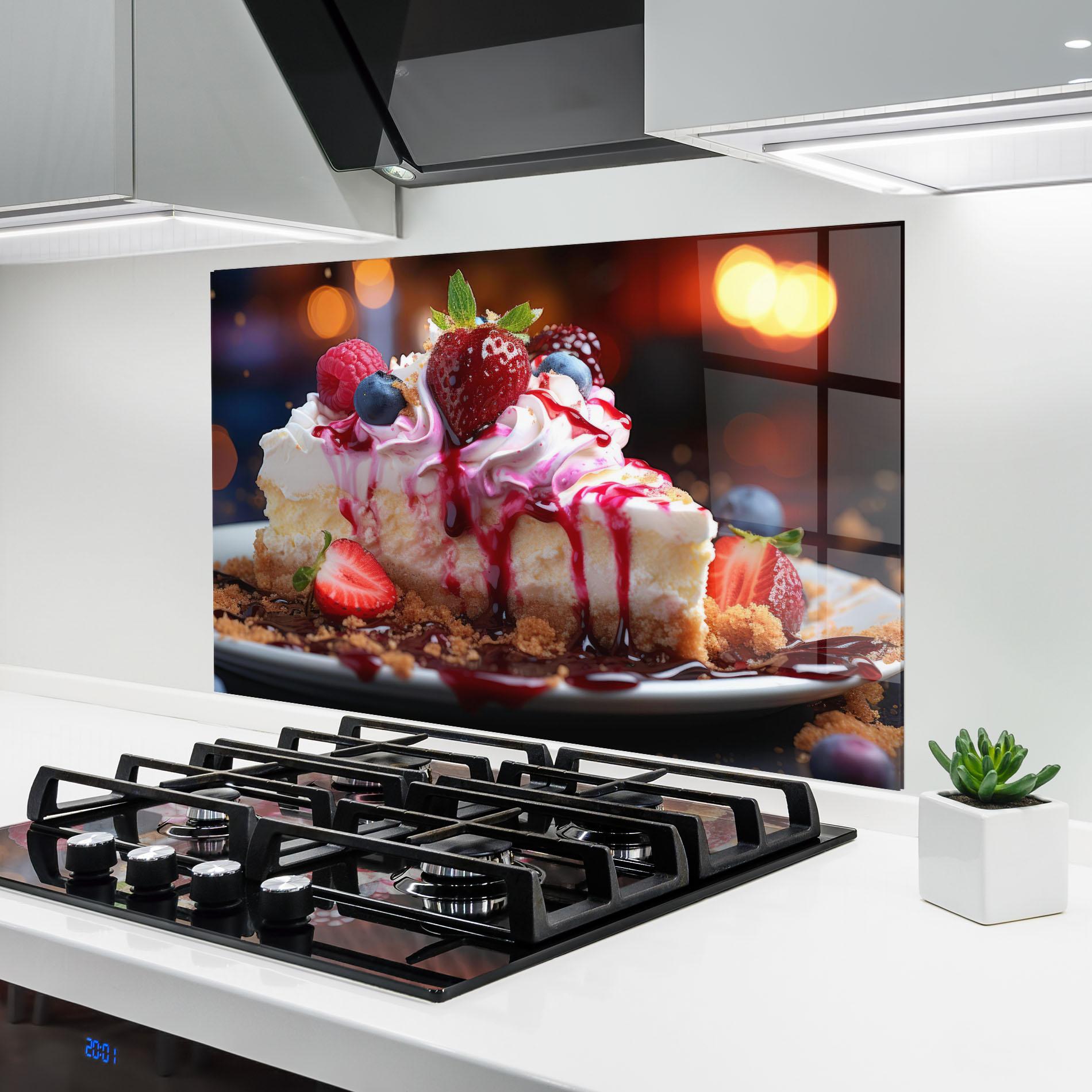 Стъклен панел за кухня Cheesecake Berries mockup 6