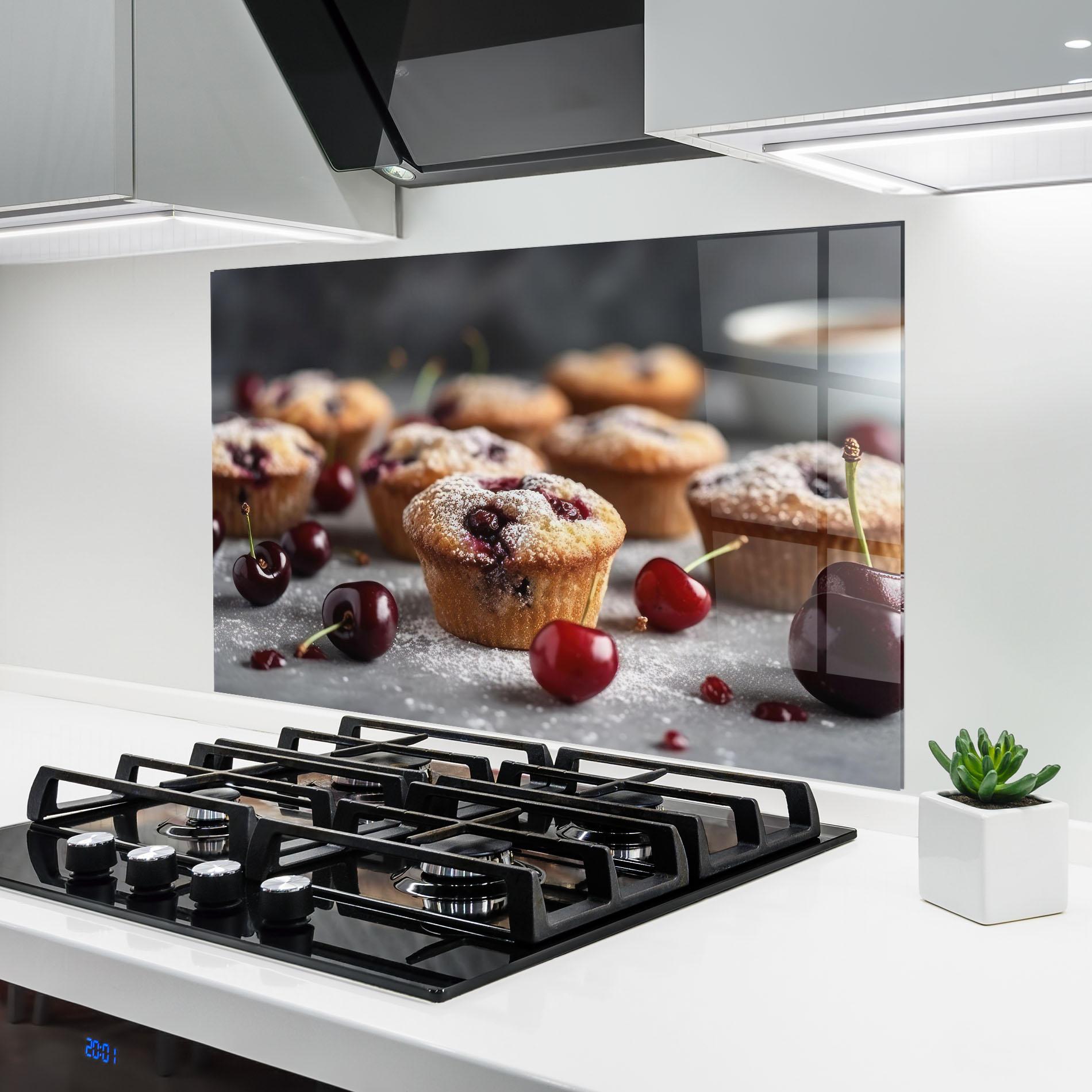 Стъклен панел за кухня Cherries Muffins mockup 6