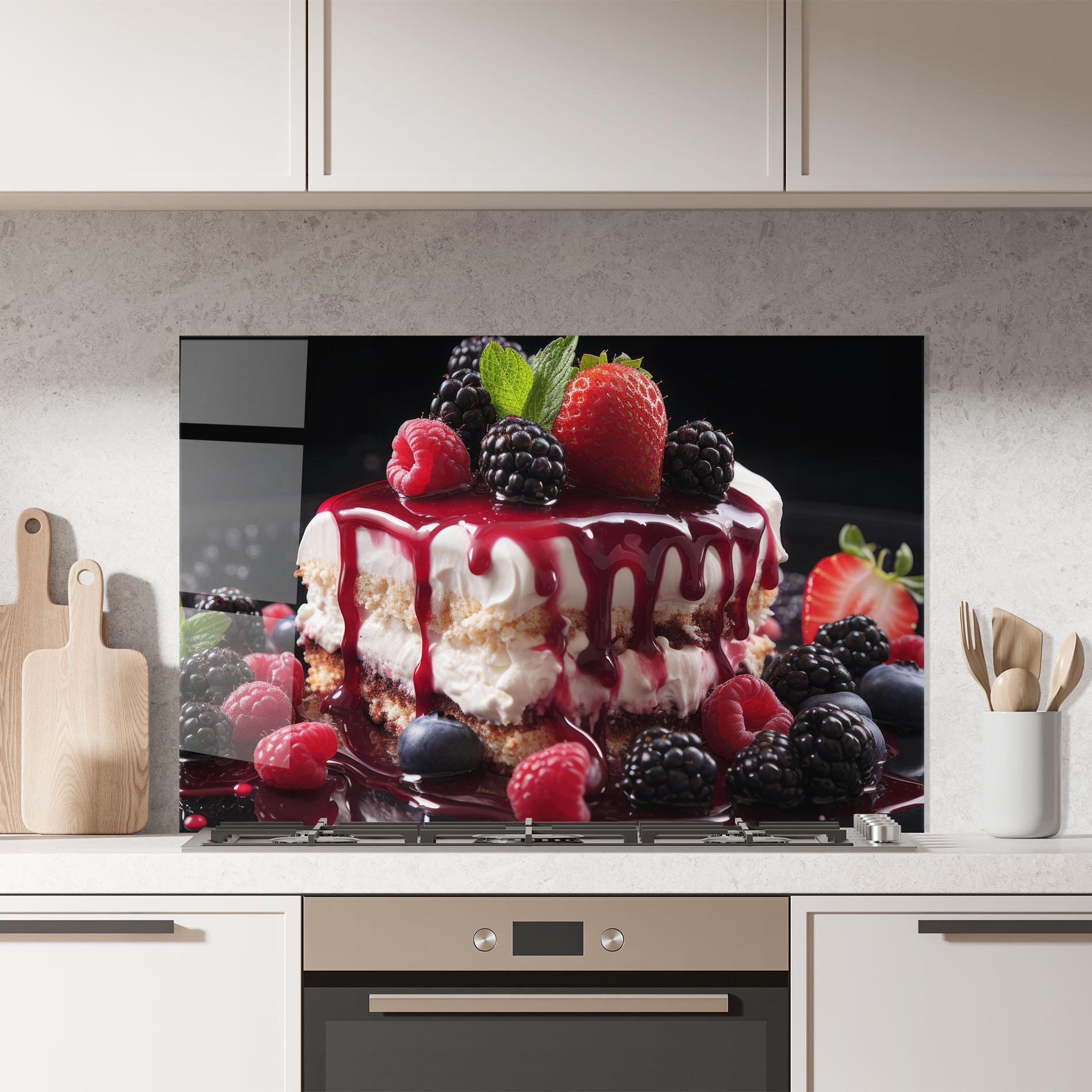 Стъклен панел за кухня Berries Cream Dessert mockup 7