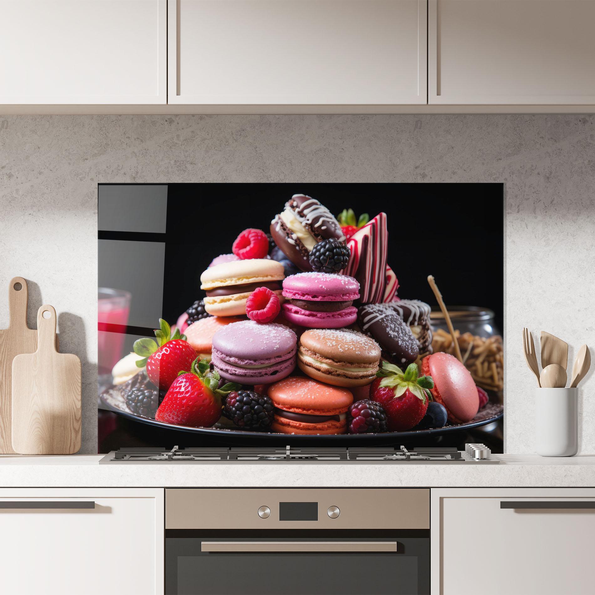 Стъклен панел за кухня Berries Macarons mockup 7
