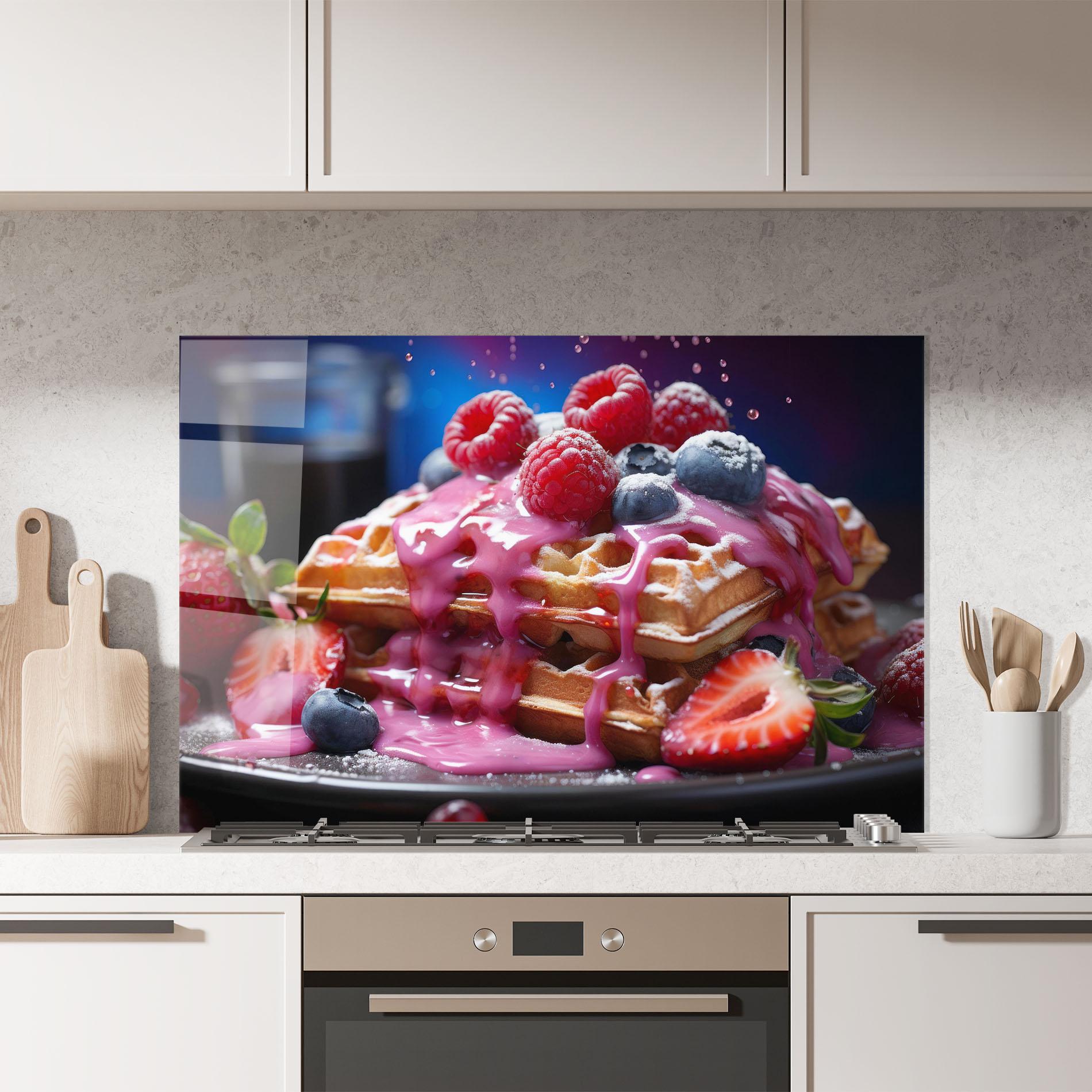 Стъклен панел за кухня Berries Waffles mockup 7