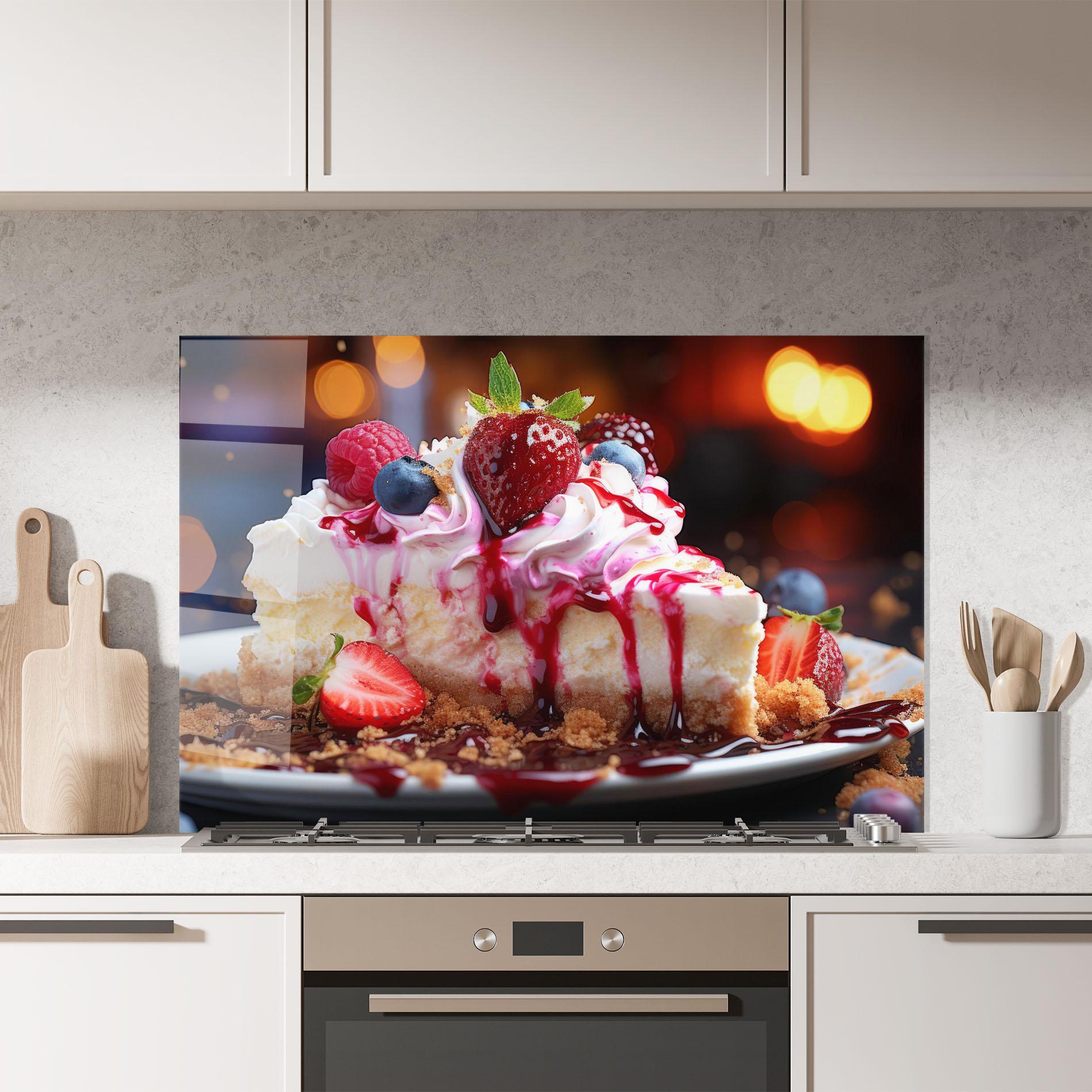 Стъклен панел за кухня Cheesecake Berries mockup 7