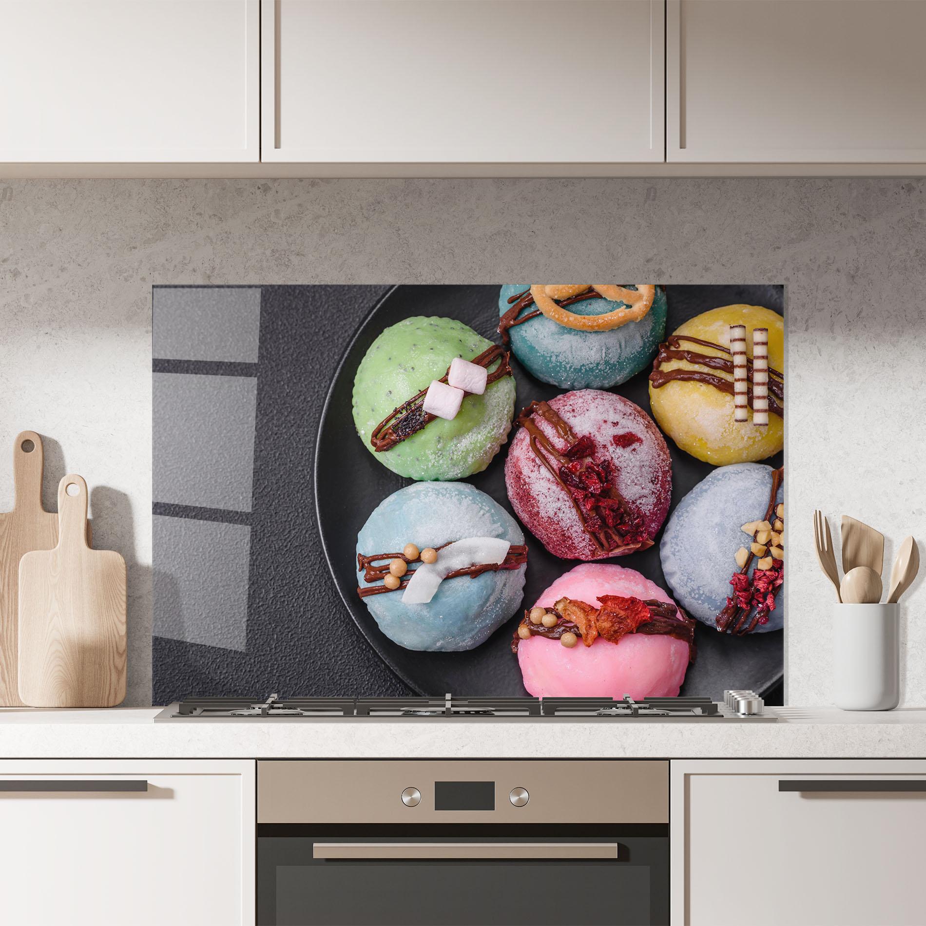 Стъклен панел за кухня Colorful Mochi Desserts mockup 7