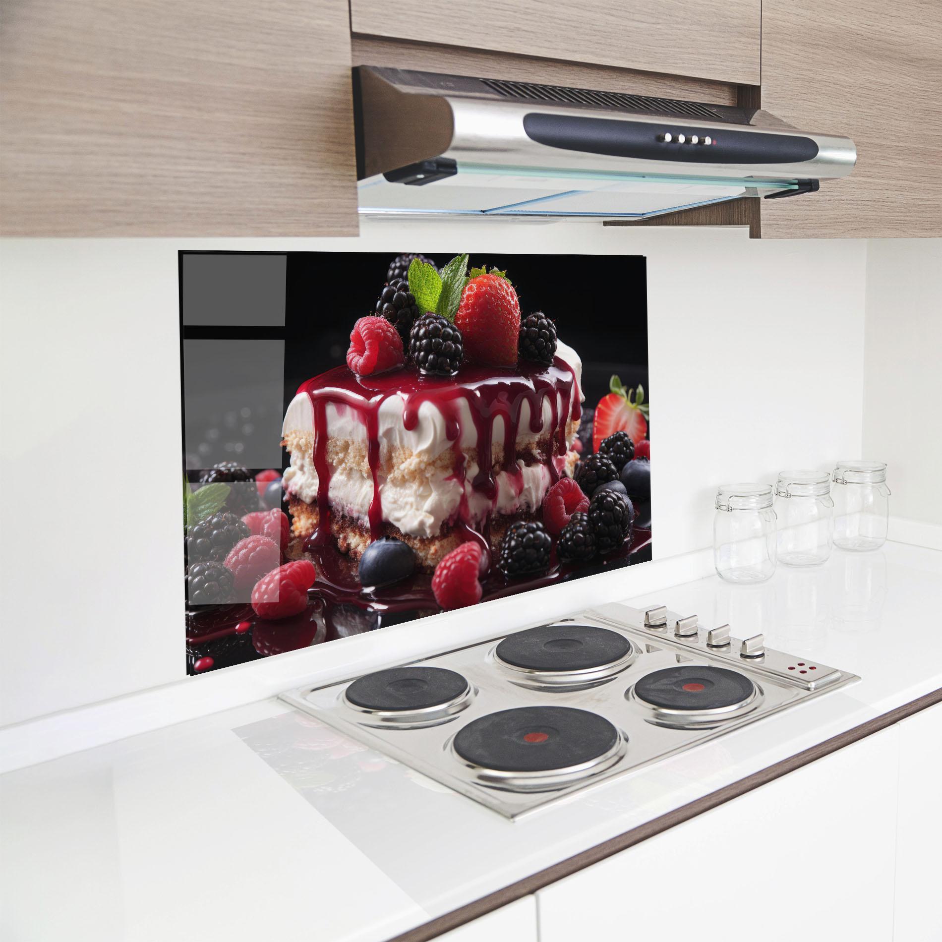 Стъклен панел за кухня Berries Cream Dessert mockup 8