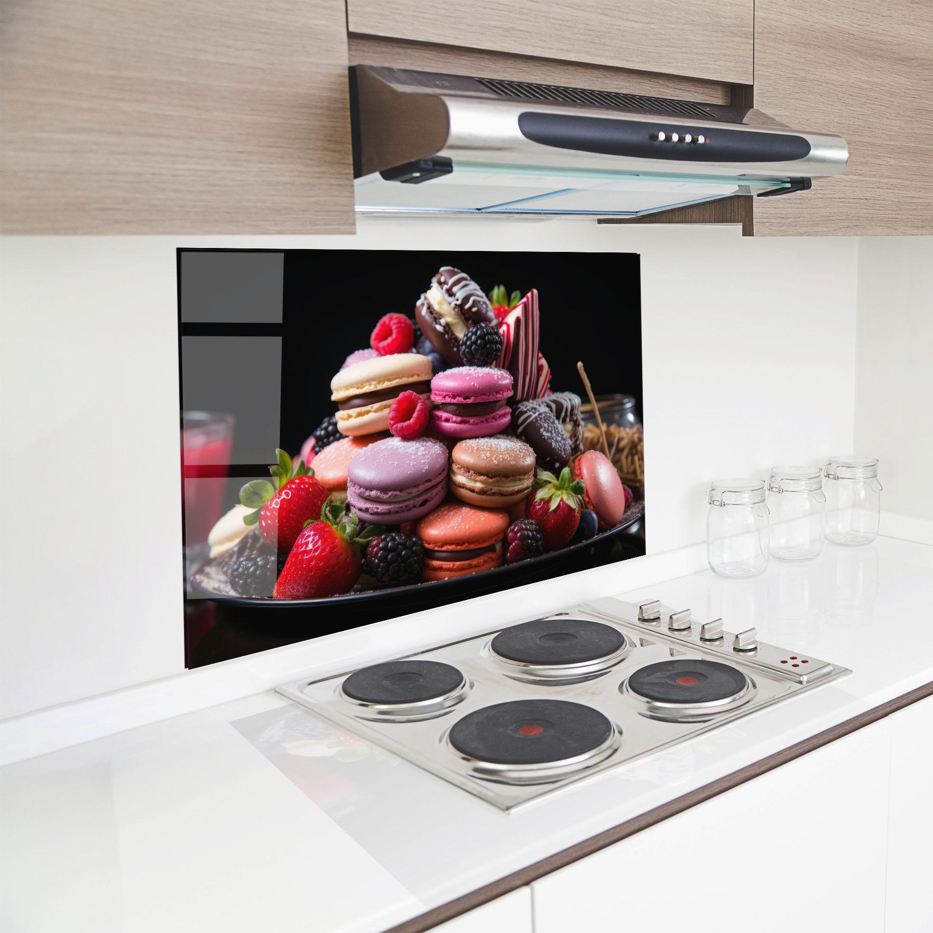 Стъклен панел за кухня Berries Macarons mockup 8