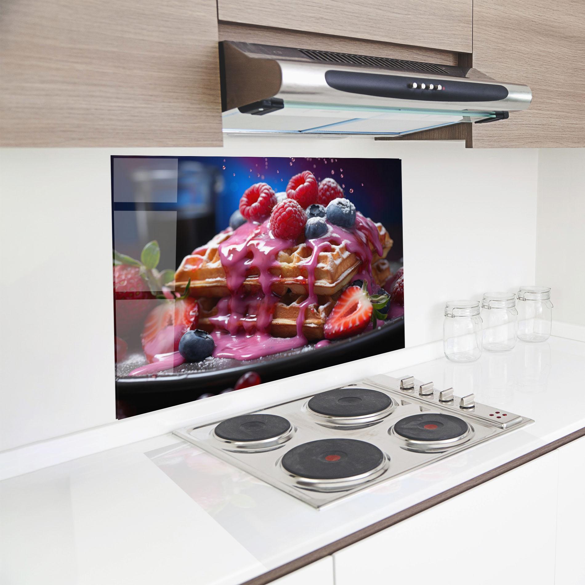 Стъклен панел за кухня Berries Waffles mockup 8