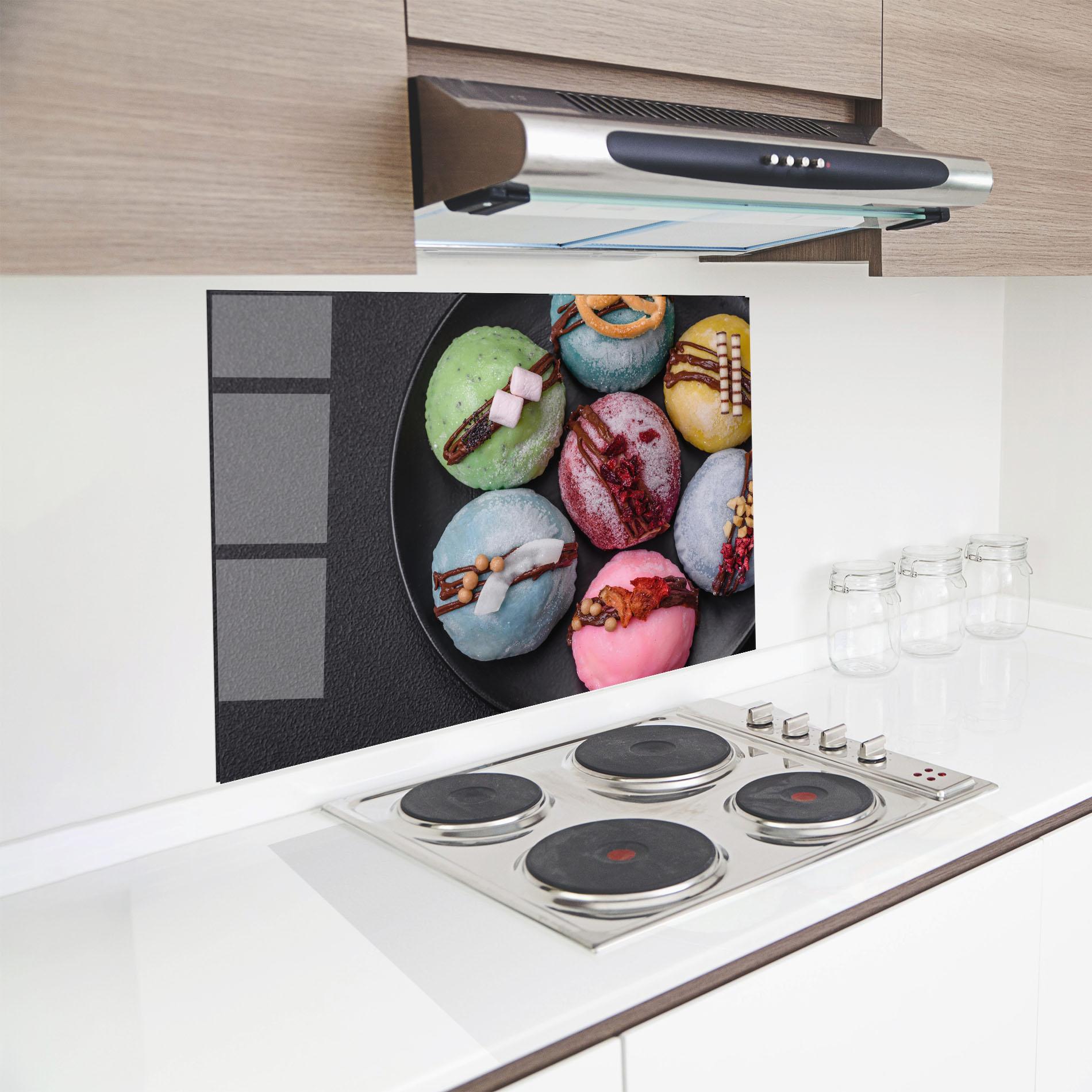 Стъклен панел за кухня Colorful Mochi Desserts mockup 8