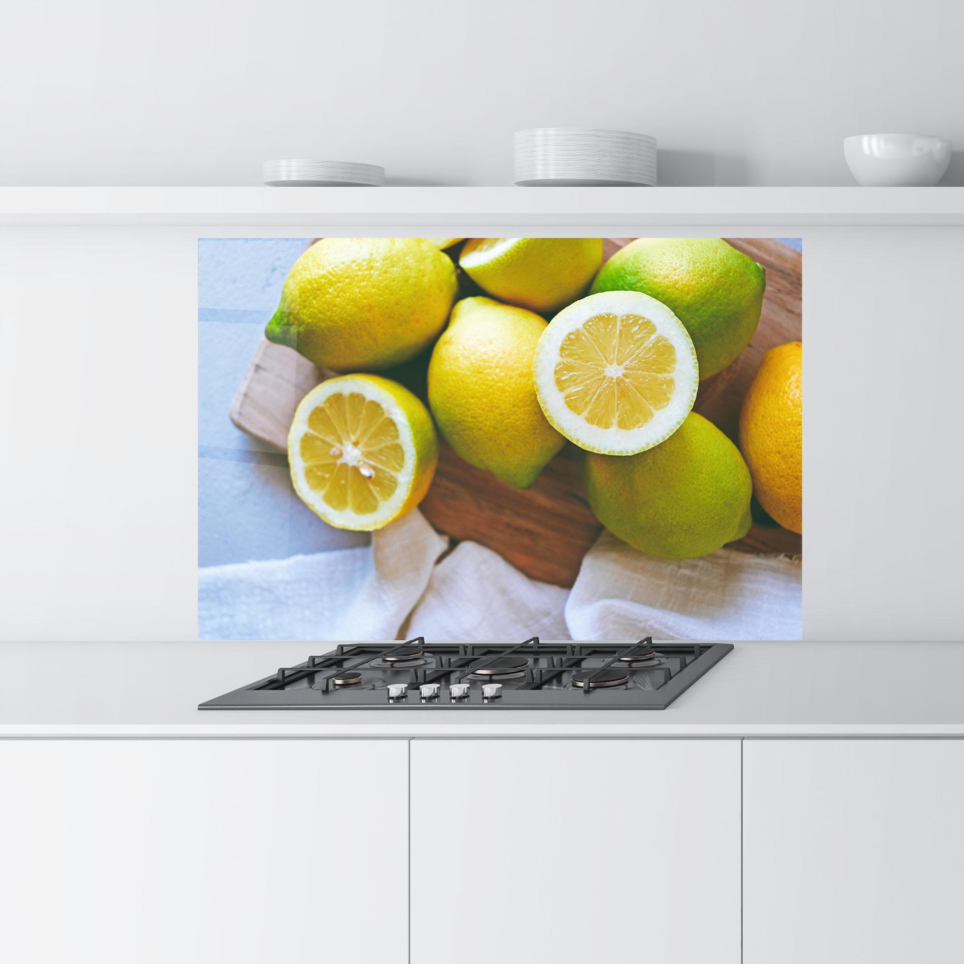 Стъклен панел за кухня Lemons On Table mockup 9