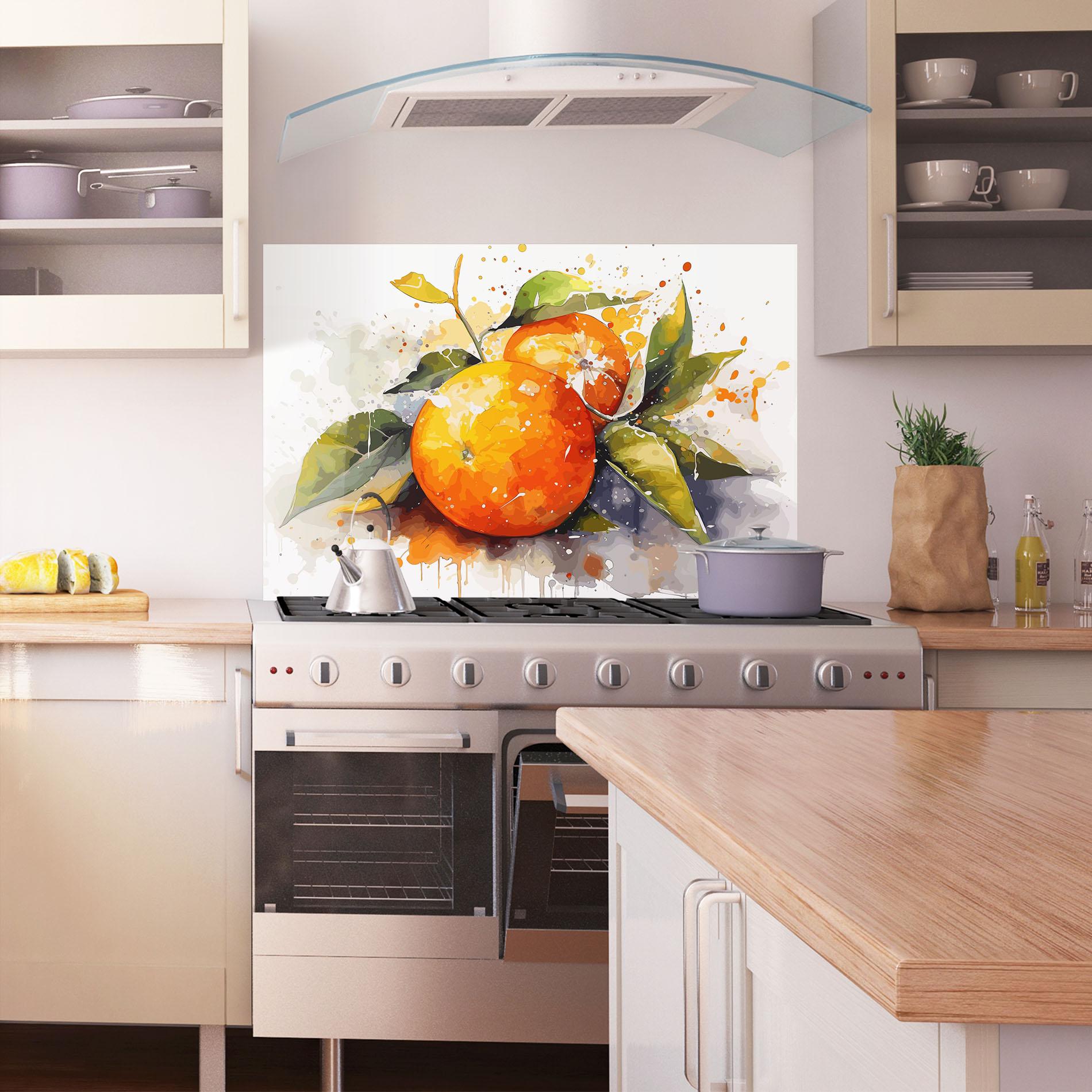 Стъклен панел за кухня Watercolor Orange mockup 1
