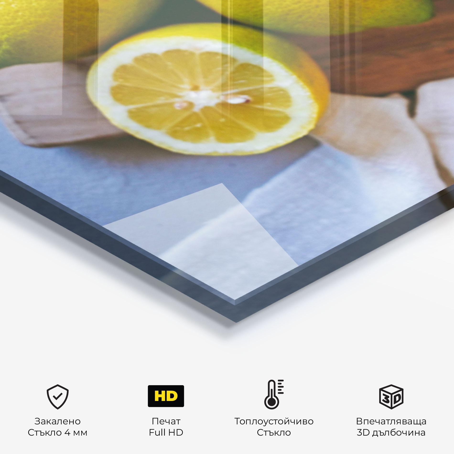 Стъклен панел за кухня Lemons On Table mockup 2