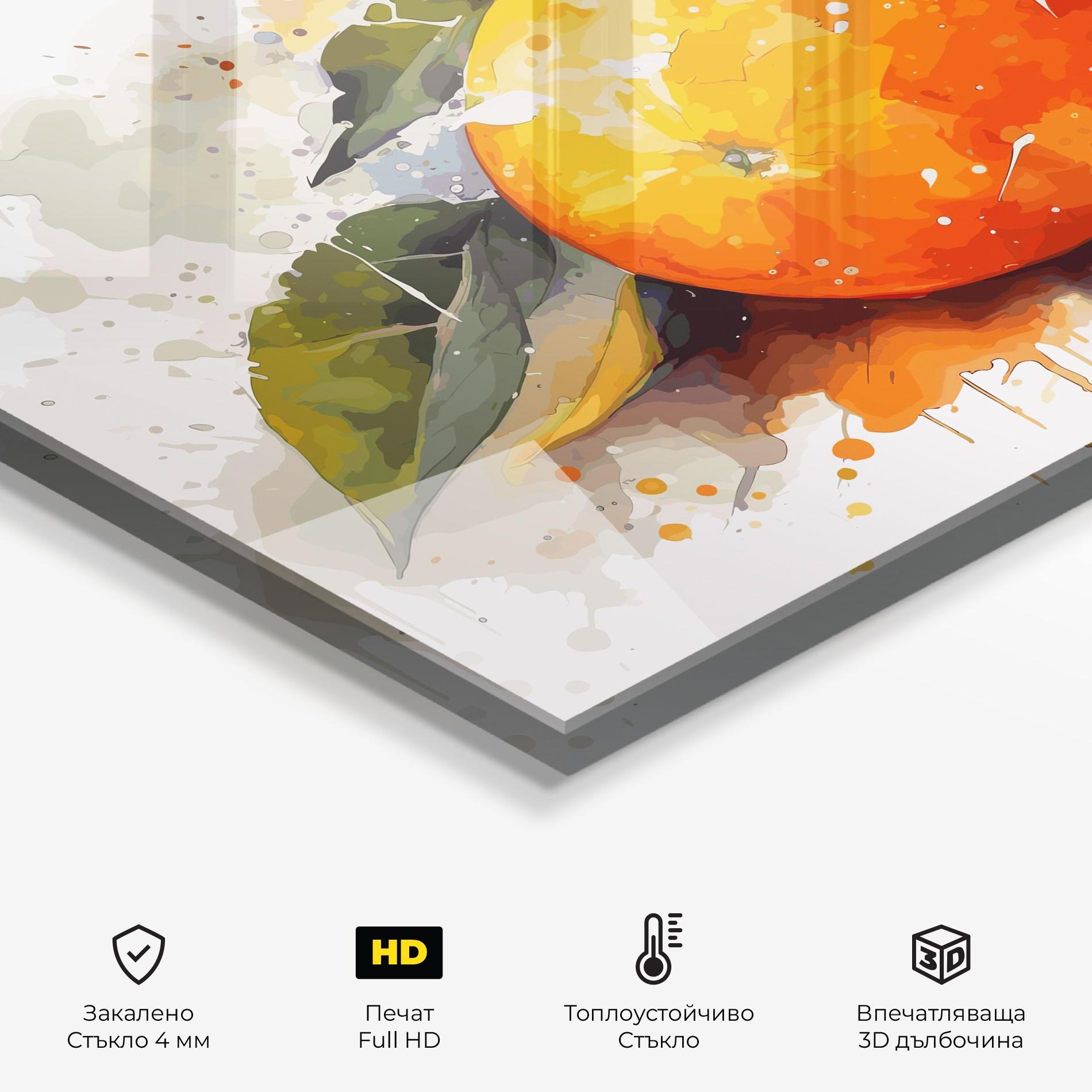Стъклен панел за кухня Watercolor Orange mockup 2