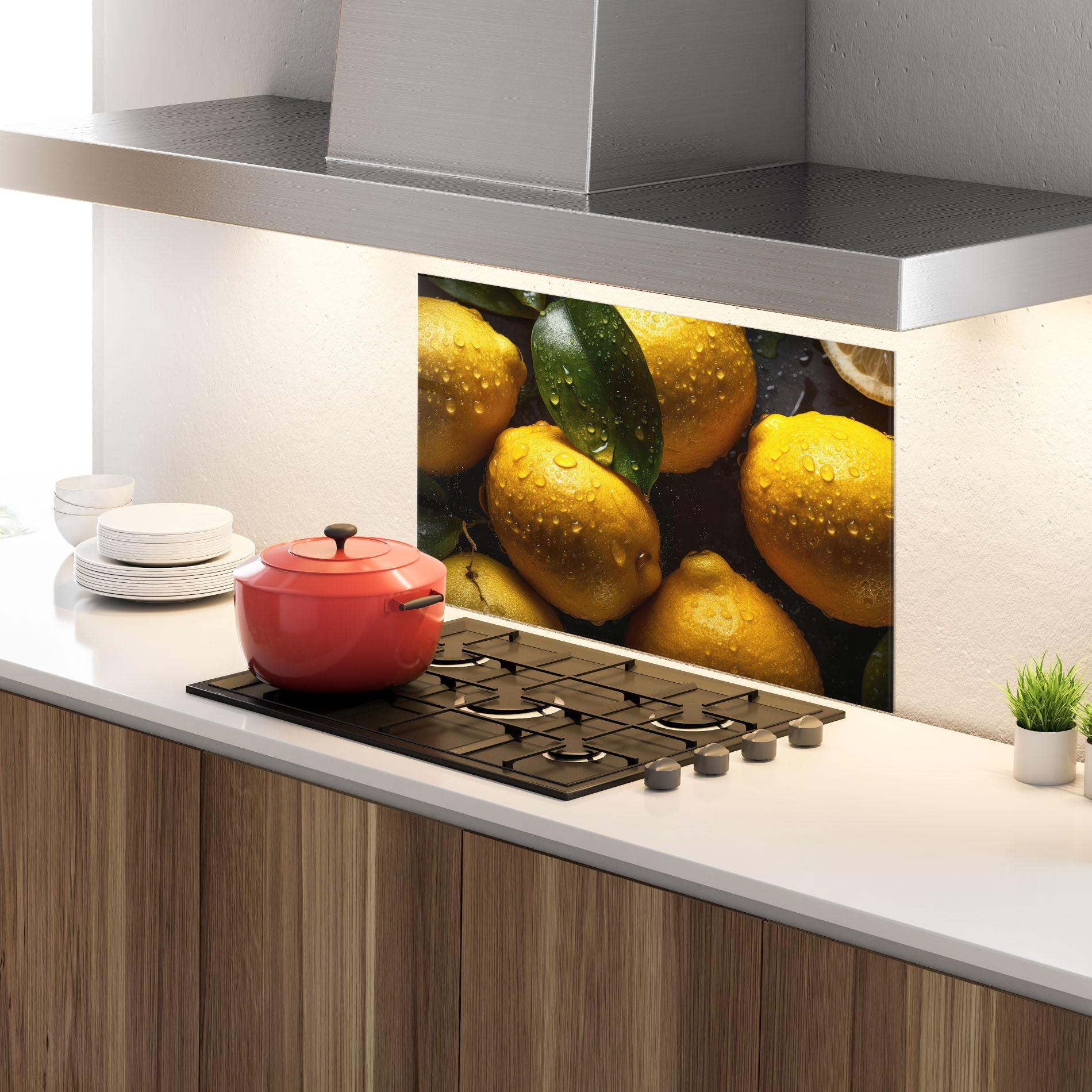 Стъклен панел за кухня Lemon After Rain mockup 4