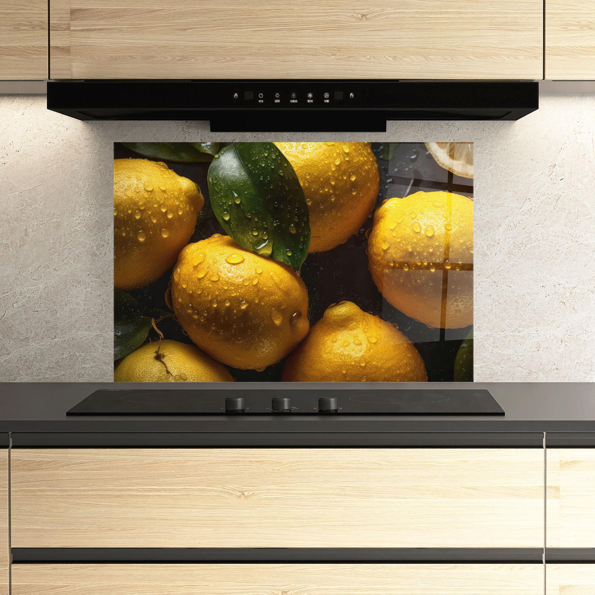 Стъклен панел за кухня Lemon After Rain mockup 3