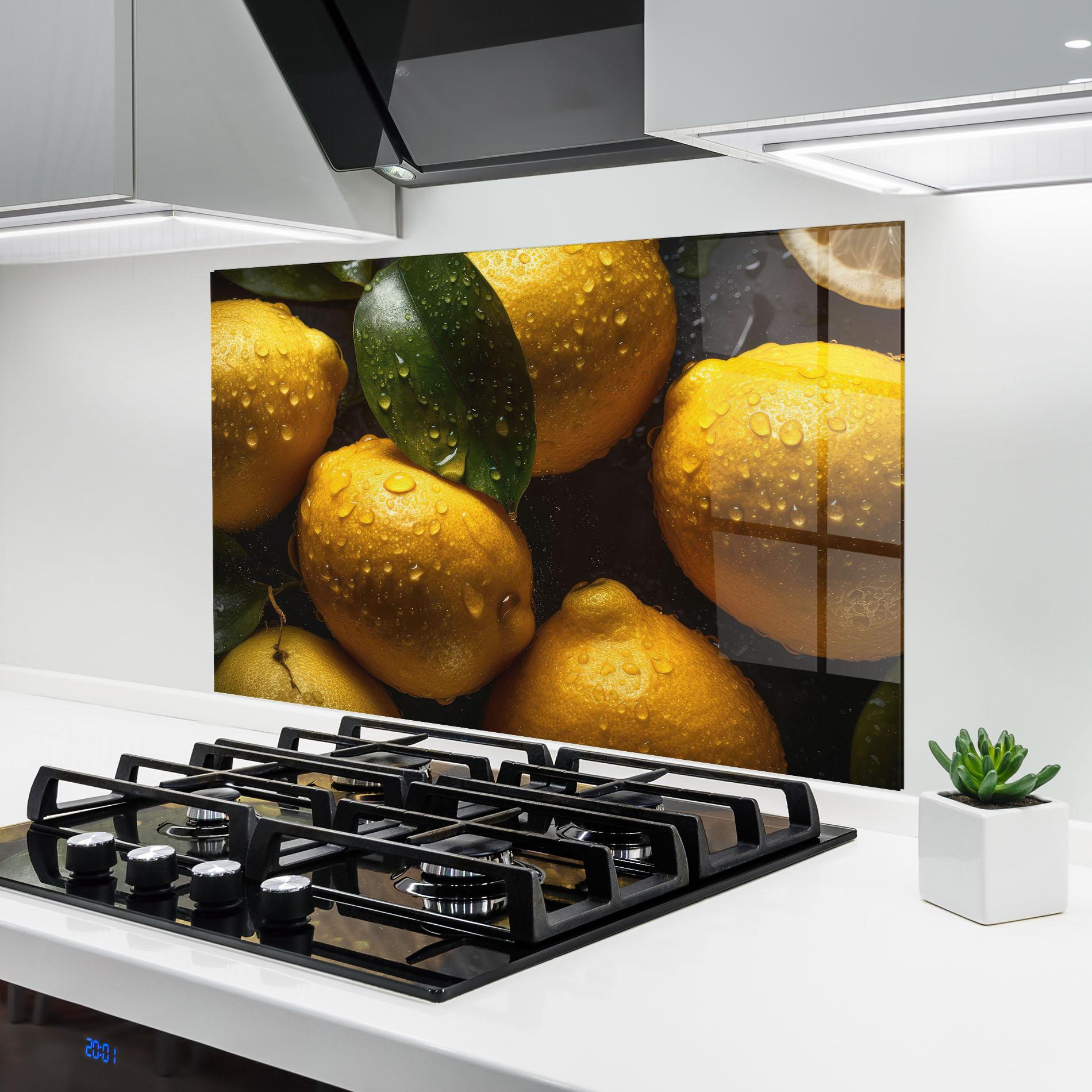 Стъклен панел за кухня Lemon After Rain mockup 6
