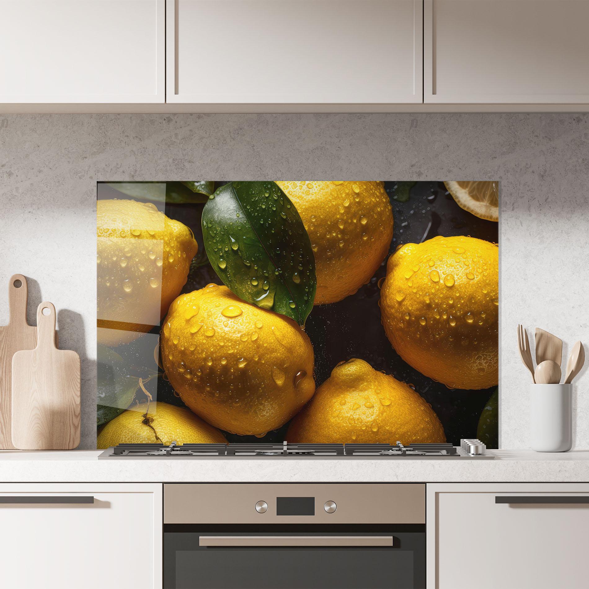 Стъклен панел за кухня Lemon After Rain mockup 7