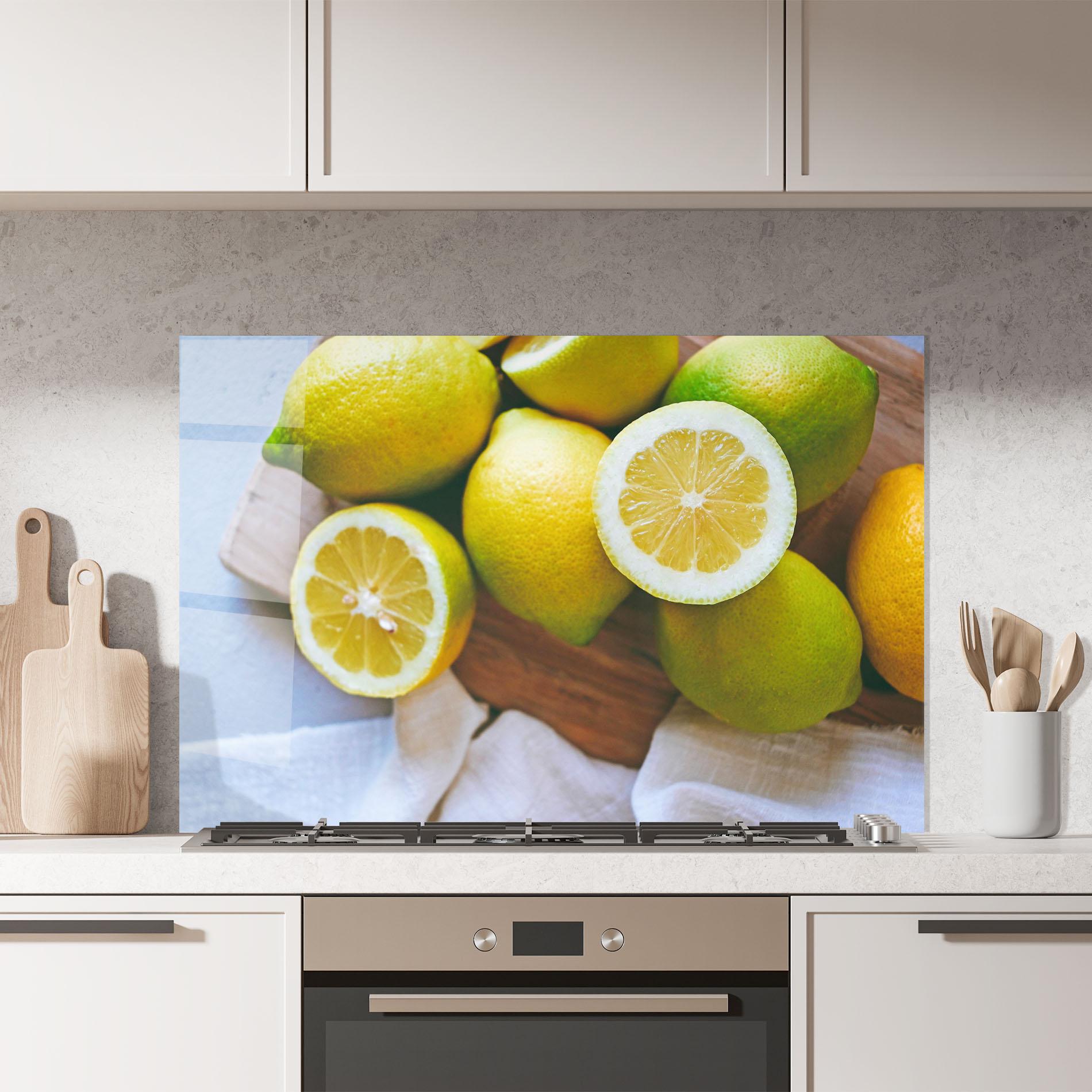 Стъклен панел за кухня Lemons On Table mockup 7
