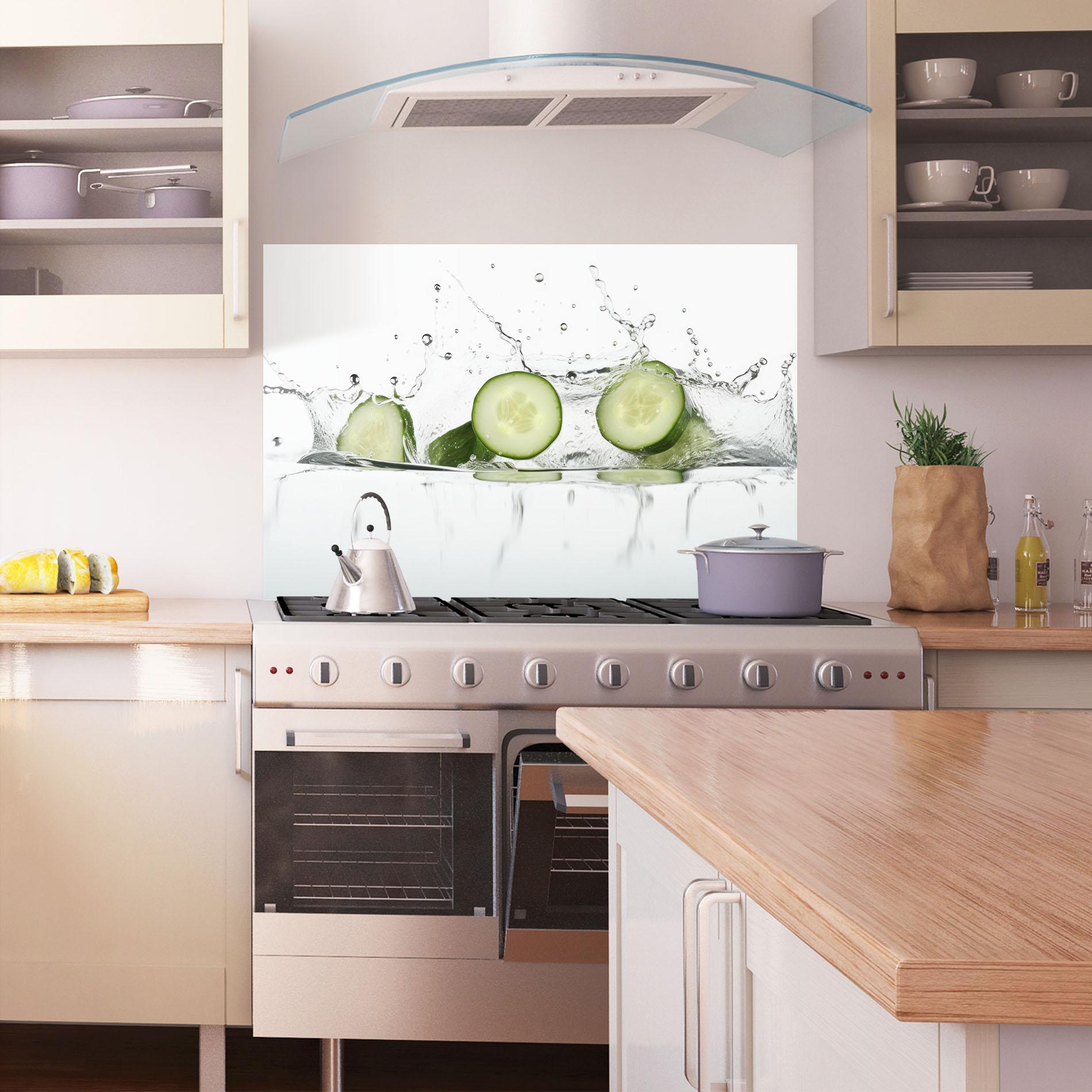 Стъклен панел за кухня Cucumber Cool Splash mockup 1