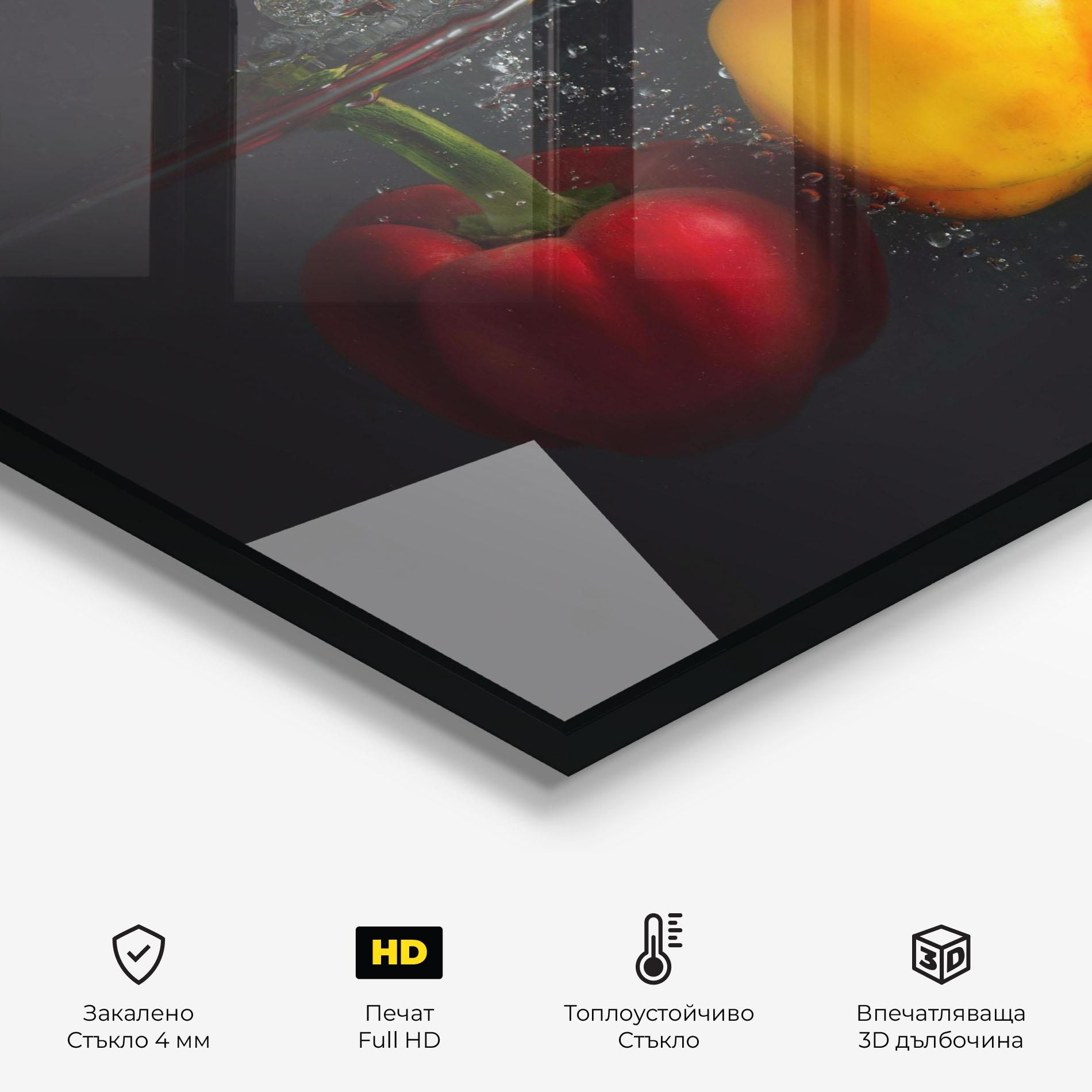 Стъклен панел за кухня Cool Bellpepper Splash mockup 2