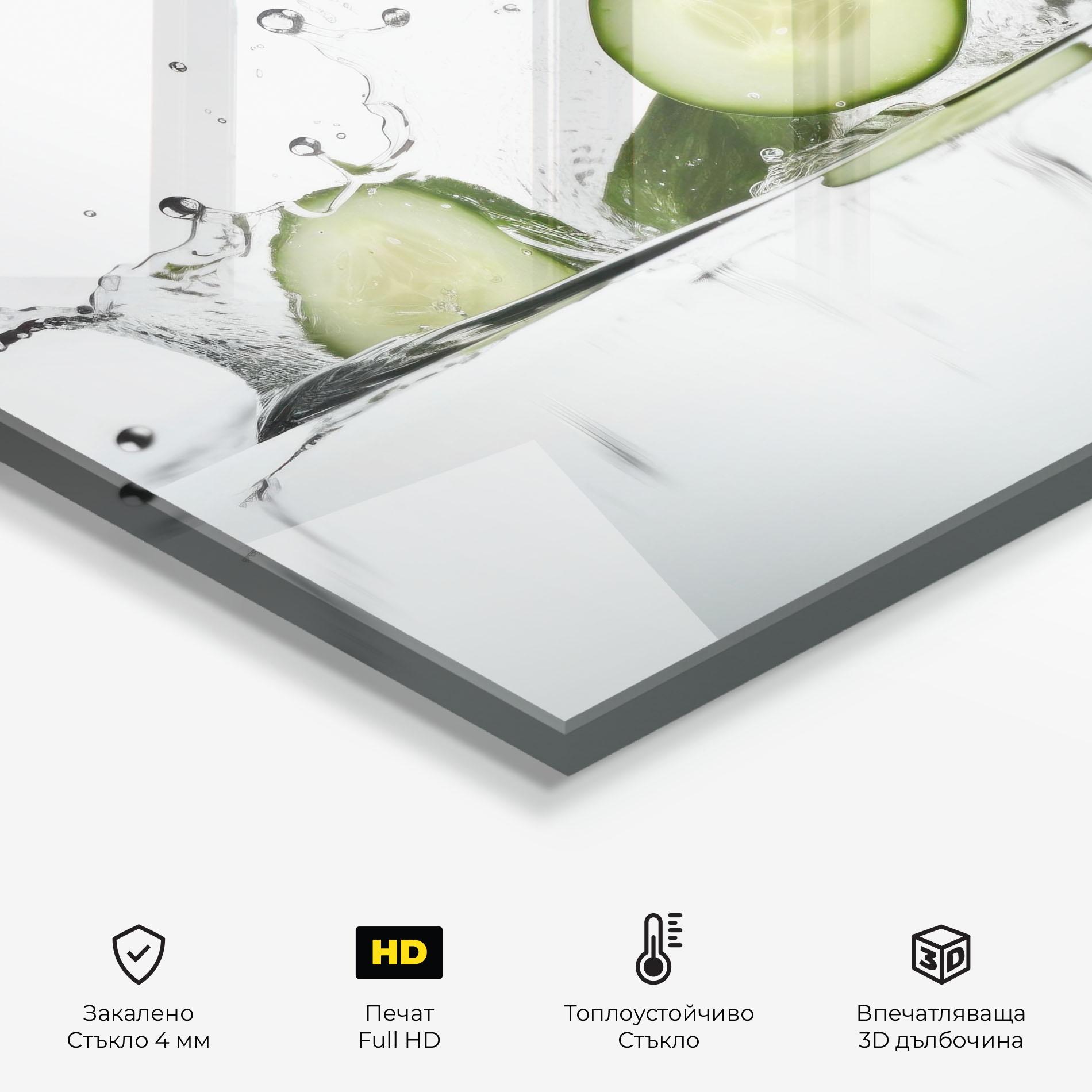 Стъклен панел за кухня Cucumber Cool Splash mockup 2