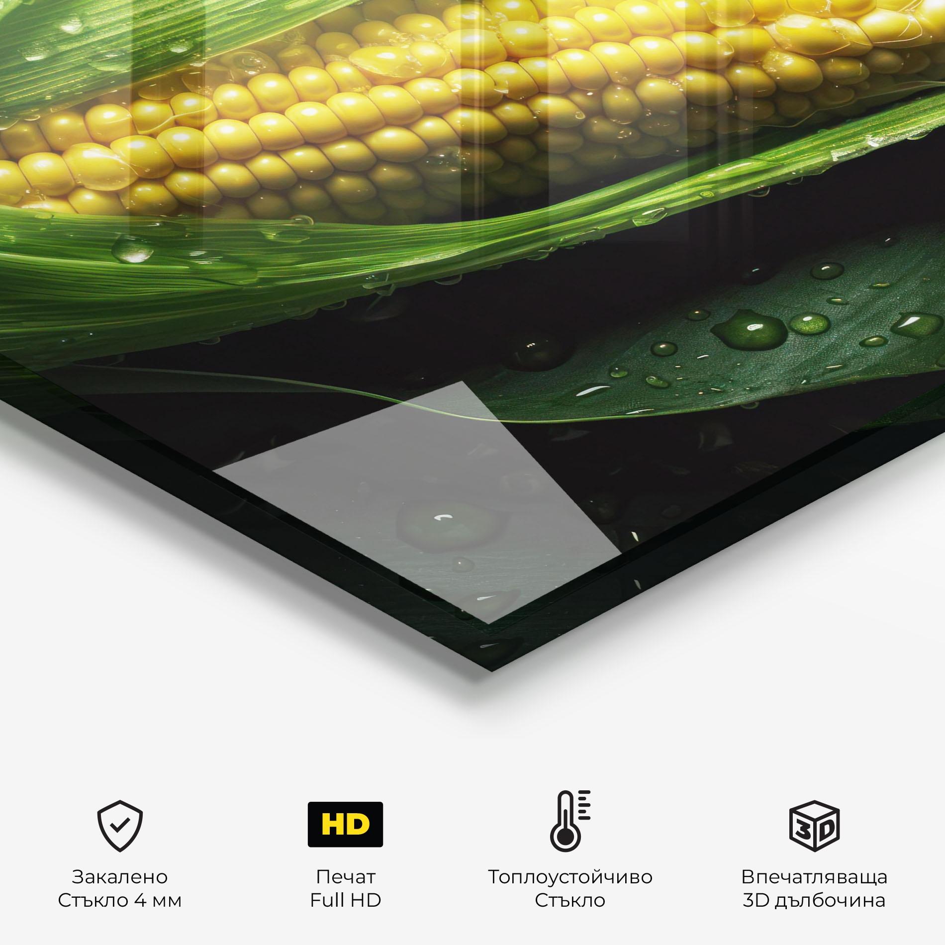 Стъклен панел за кухня Rainy Clean Corn mockup 2