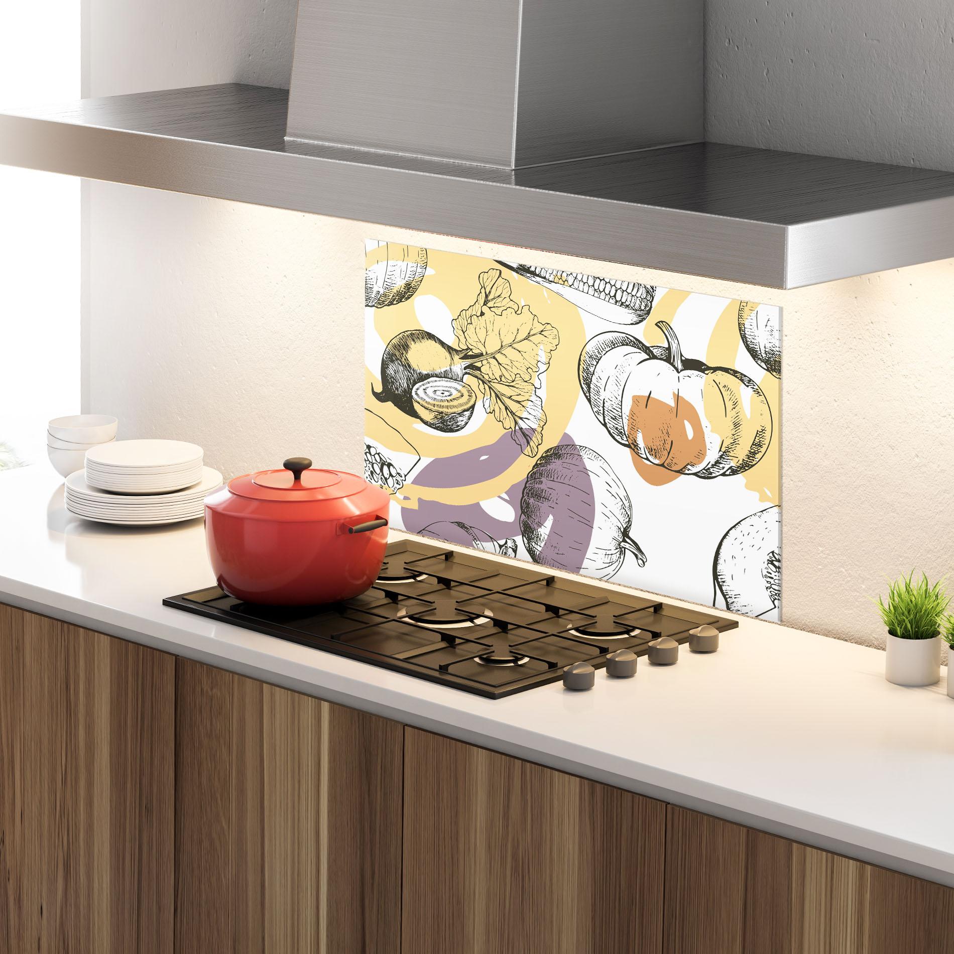 Стъклен панел за кухня Cream Vegetables Art mockup 4