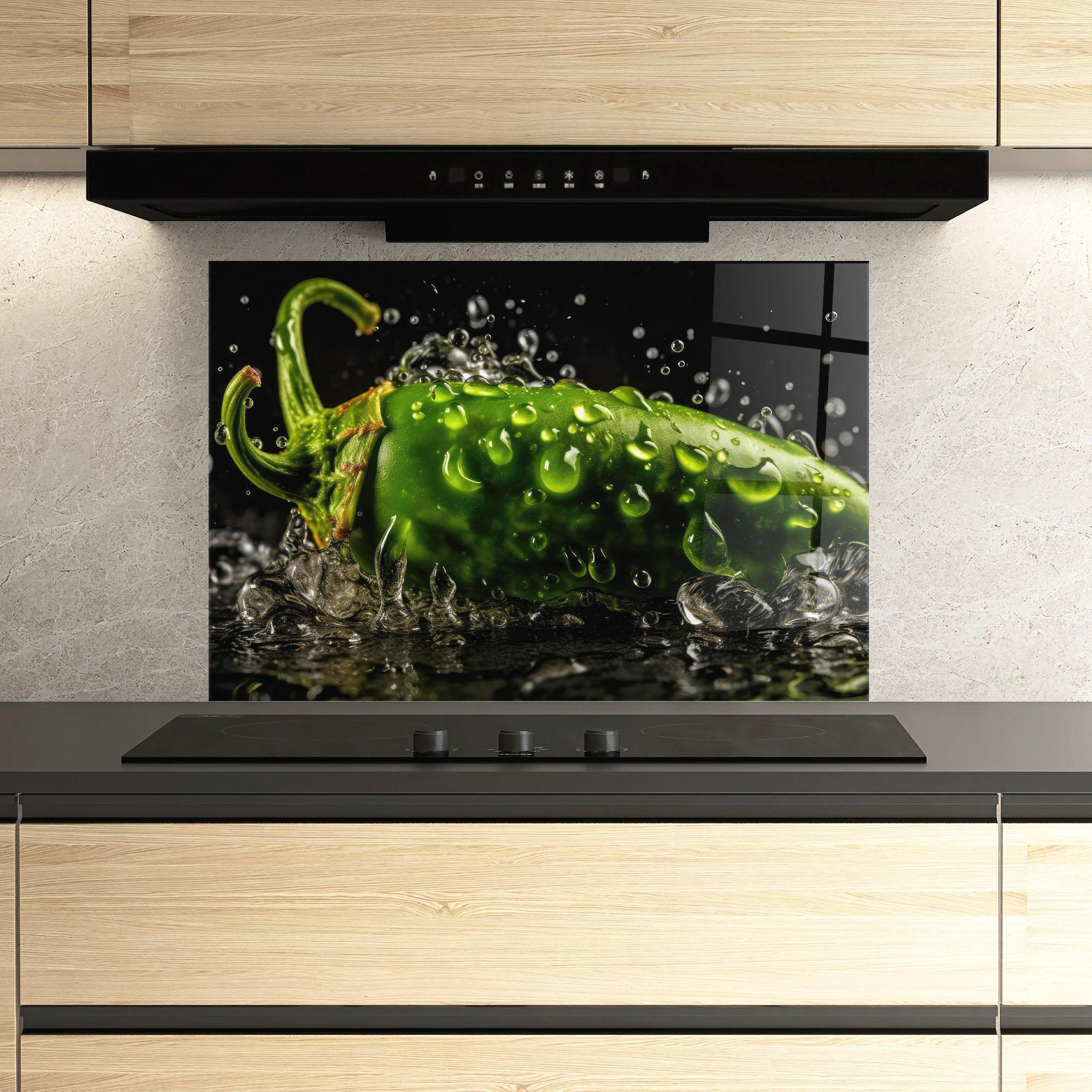 Стъклен панел за кухня Chili Splash mockup 3