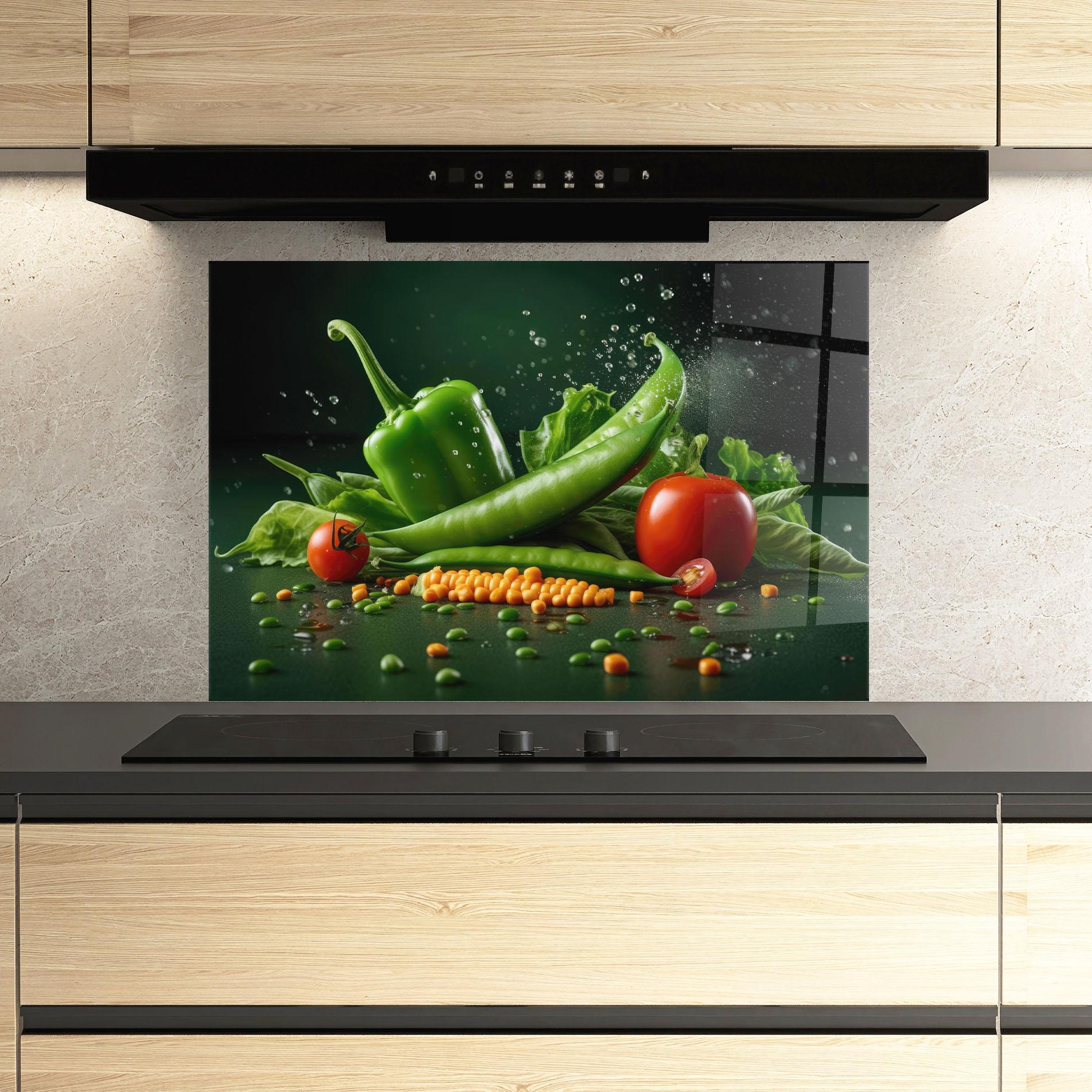 Стъклен панел за кухня Fresh Vegetables mockup 3
